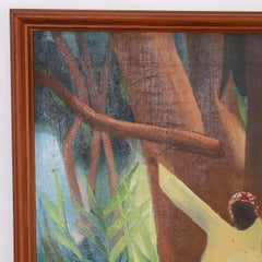 Tropical Scene Oil Painting on Canvas of Three Figures