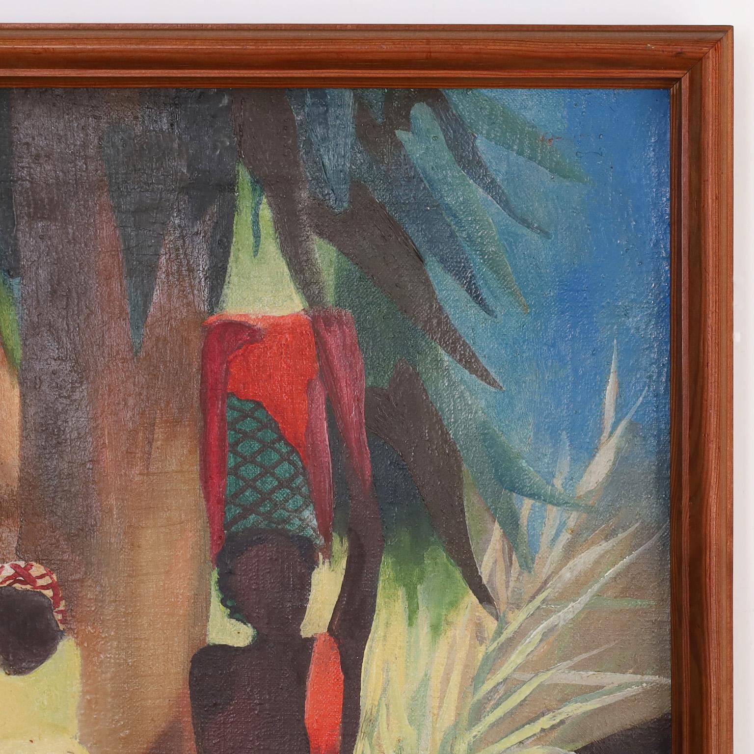 Other Tropical Scene Oil Painting on Canvas of Three Figures For Sale