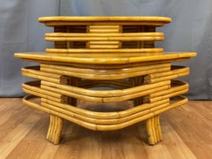 Tropical Sun Co. Frankl Style Rattan & Mahogany Two-Tier Corner Table, 1940s