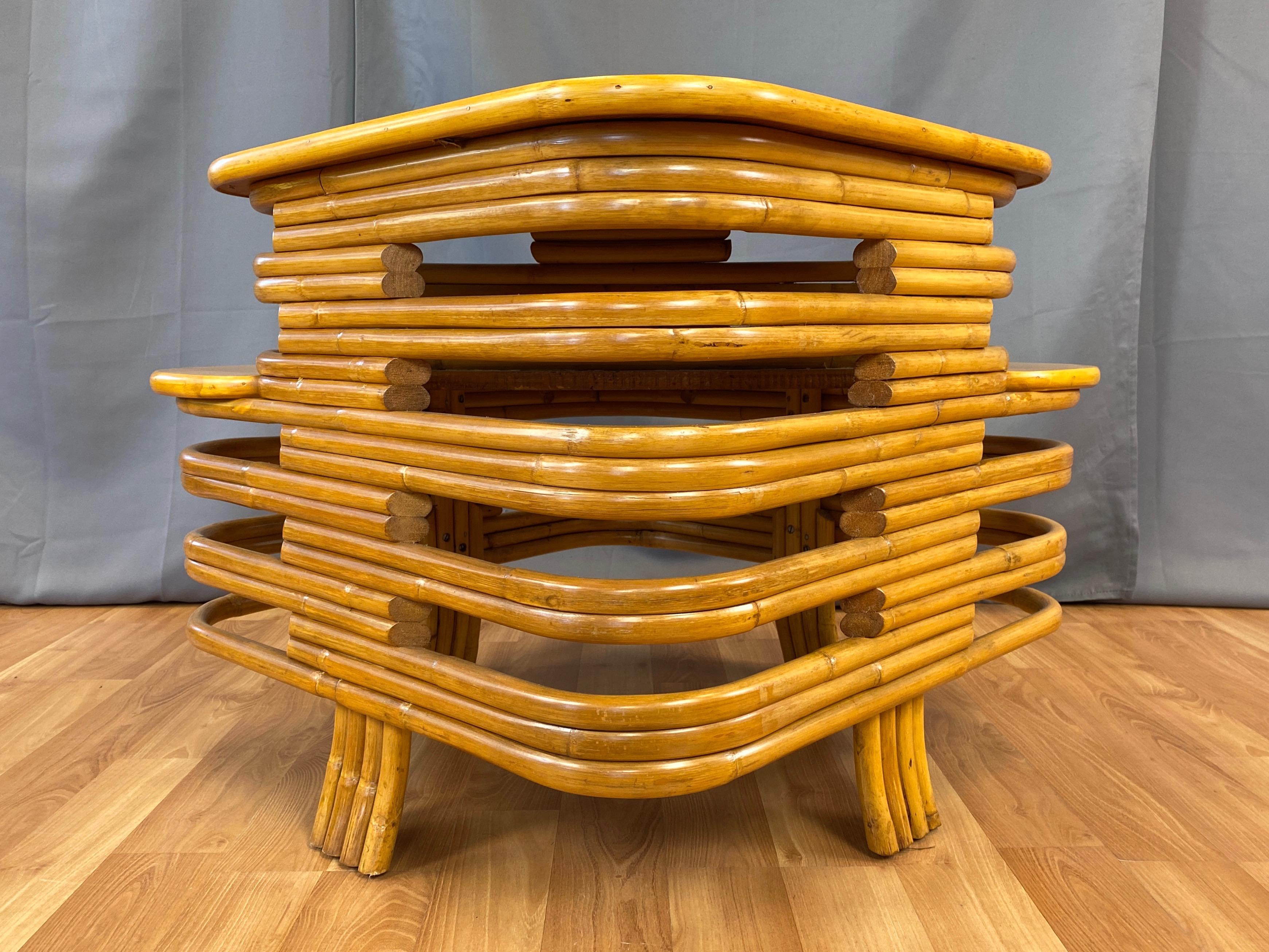 American Tropical Sun Co. Frankl Style Rattan & Mahogany Two-Tier Corner Table, 1940s