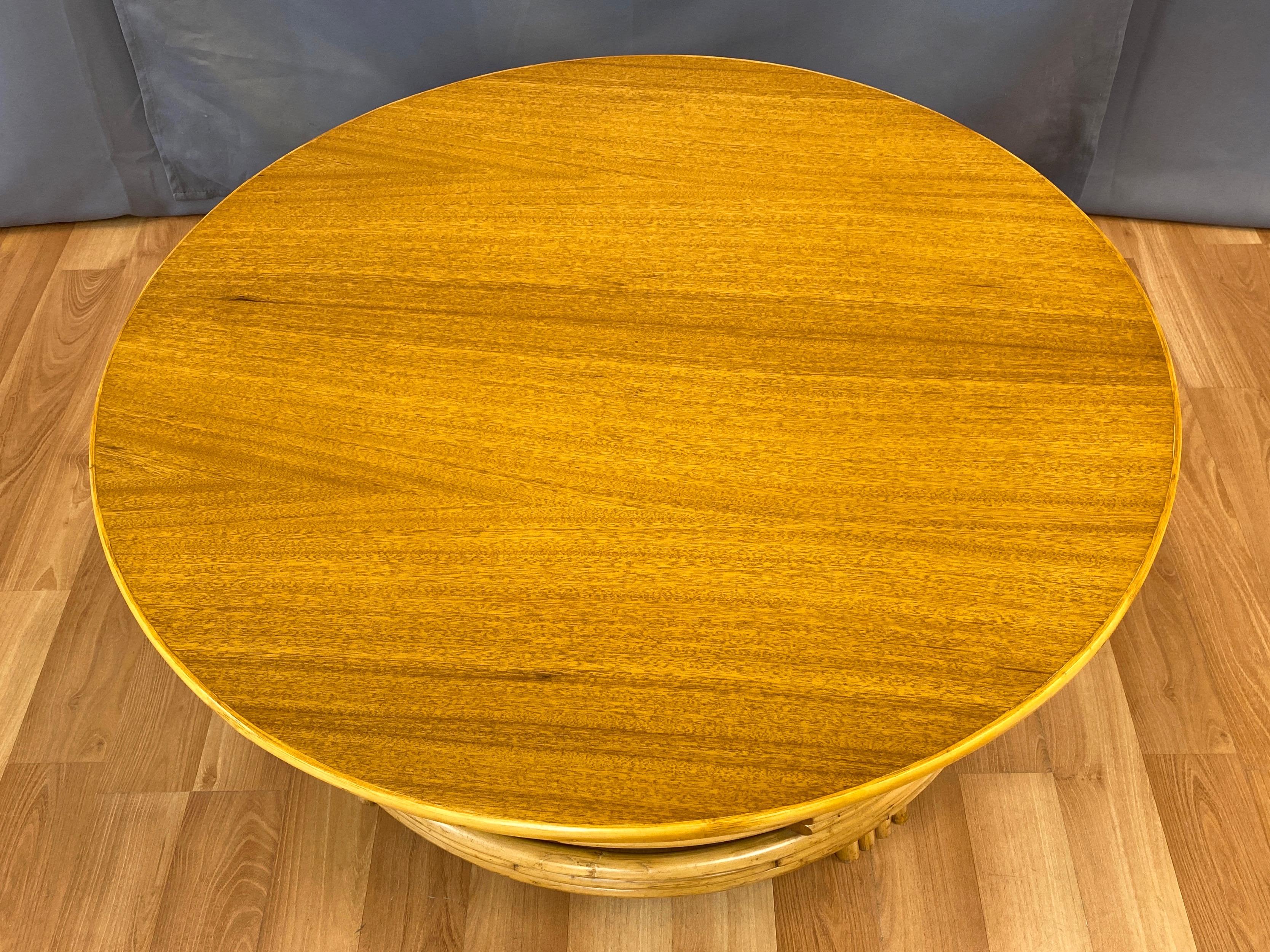 Tropical Sun Co. Paul Frankl Style Rattan & Mahogany Round Coffee Table, 1940s 4