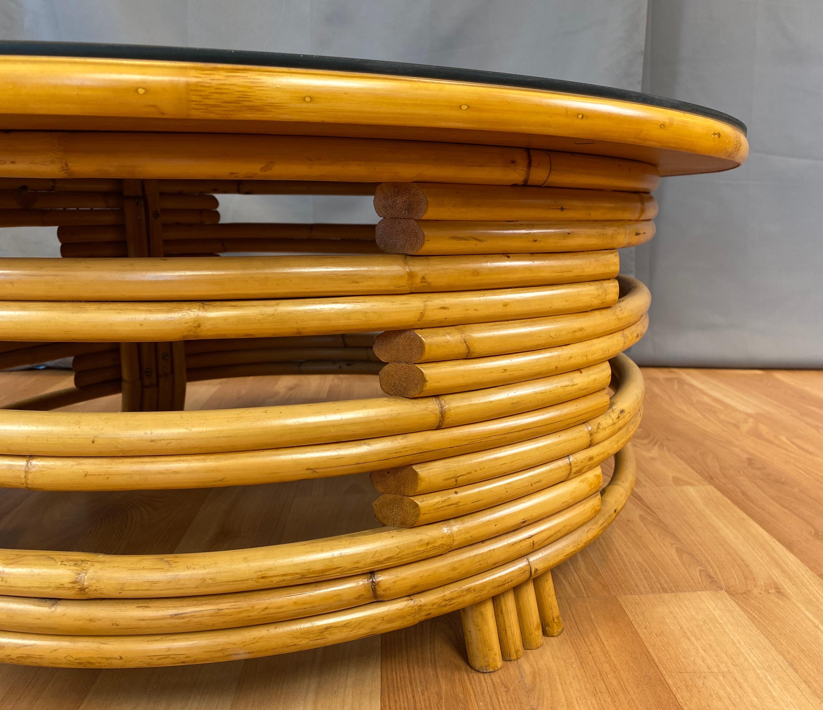 Tropical Sun Co. Paul Frankl Style Rattan & Mahogany Round Coffee Table, 1940s 7