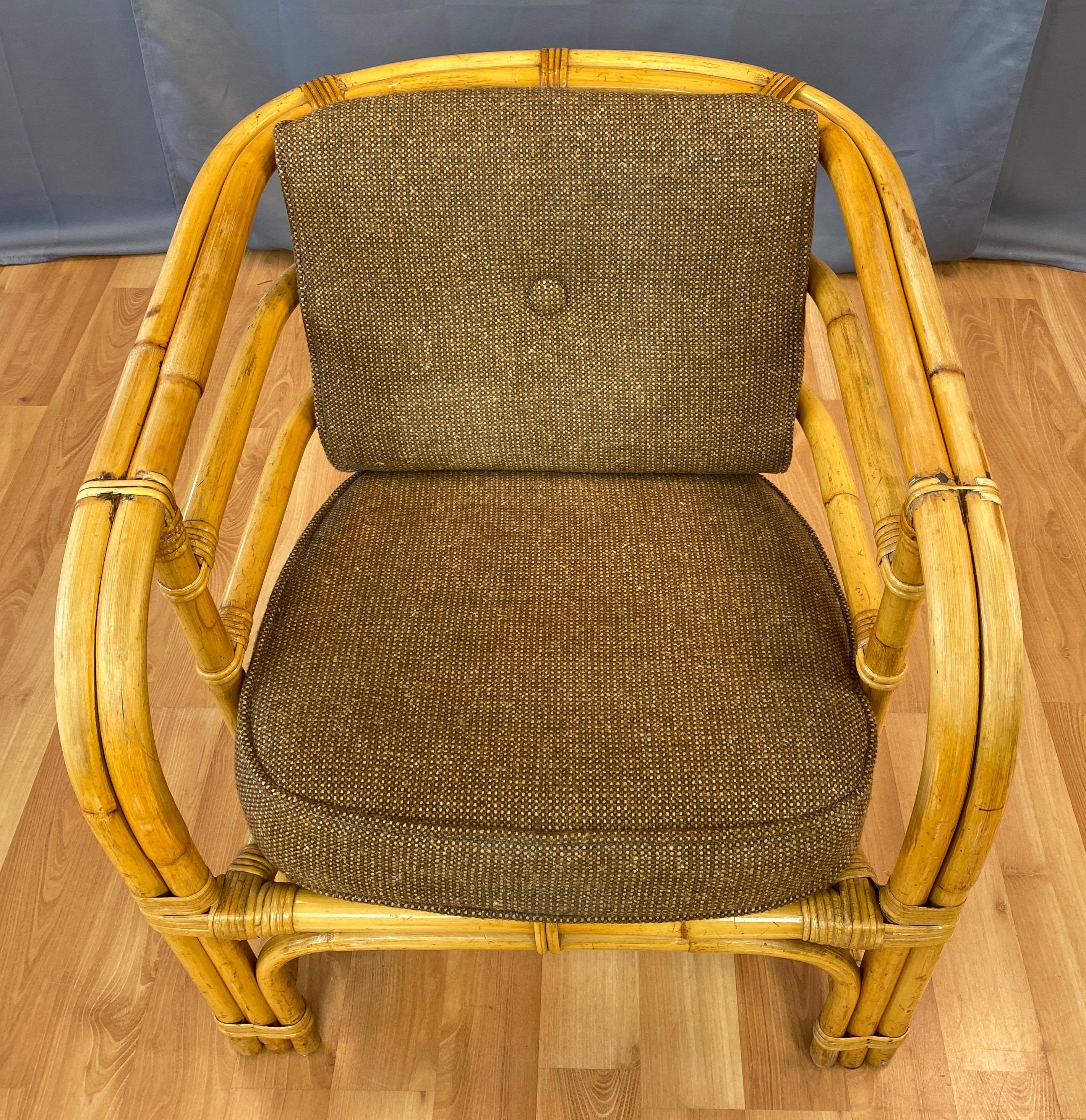 Fabric Tropical Sun Co. Rattan Armchair, 1940s
