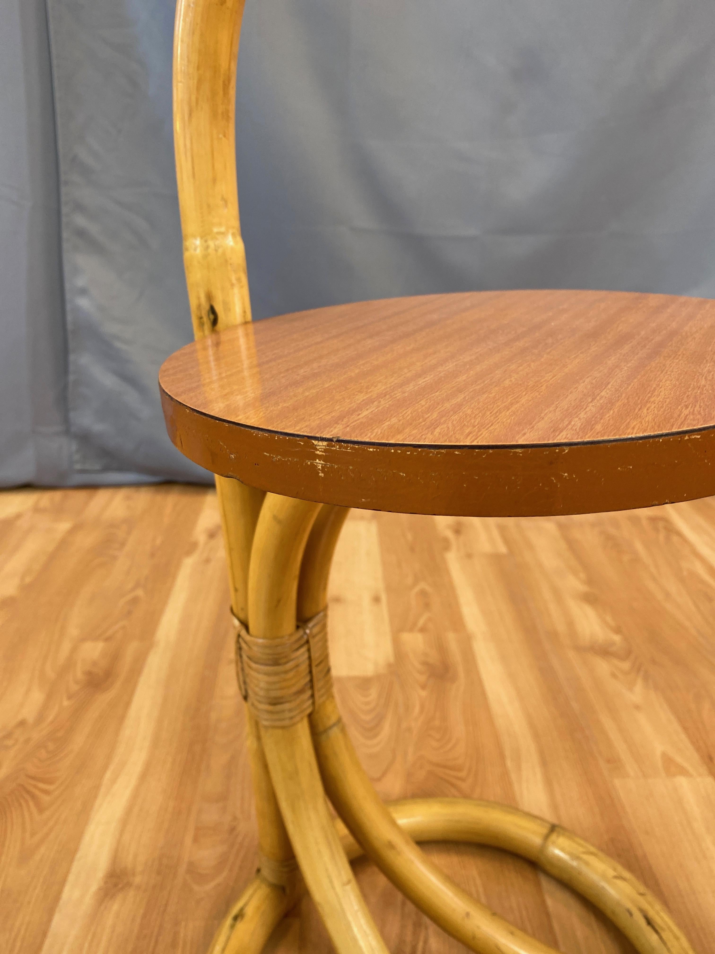 Tropical Sun Co. Rattan & Faux-Mahogany Cigarette Table, 1940s 5