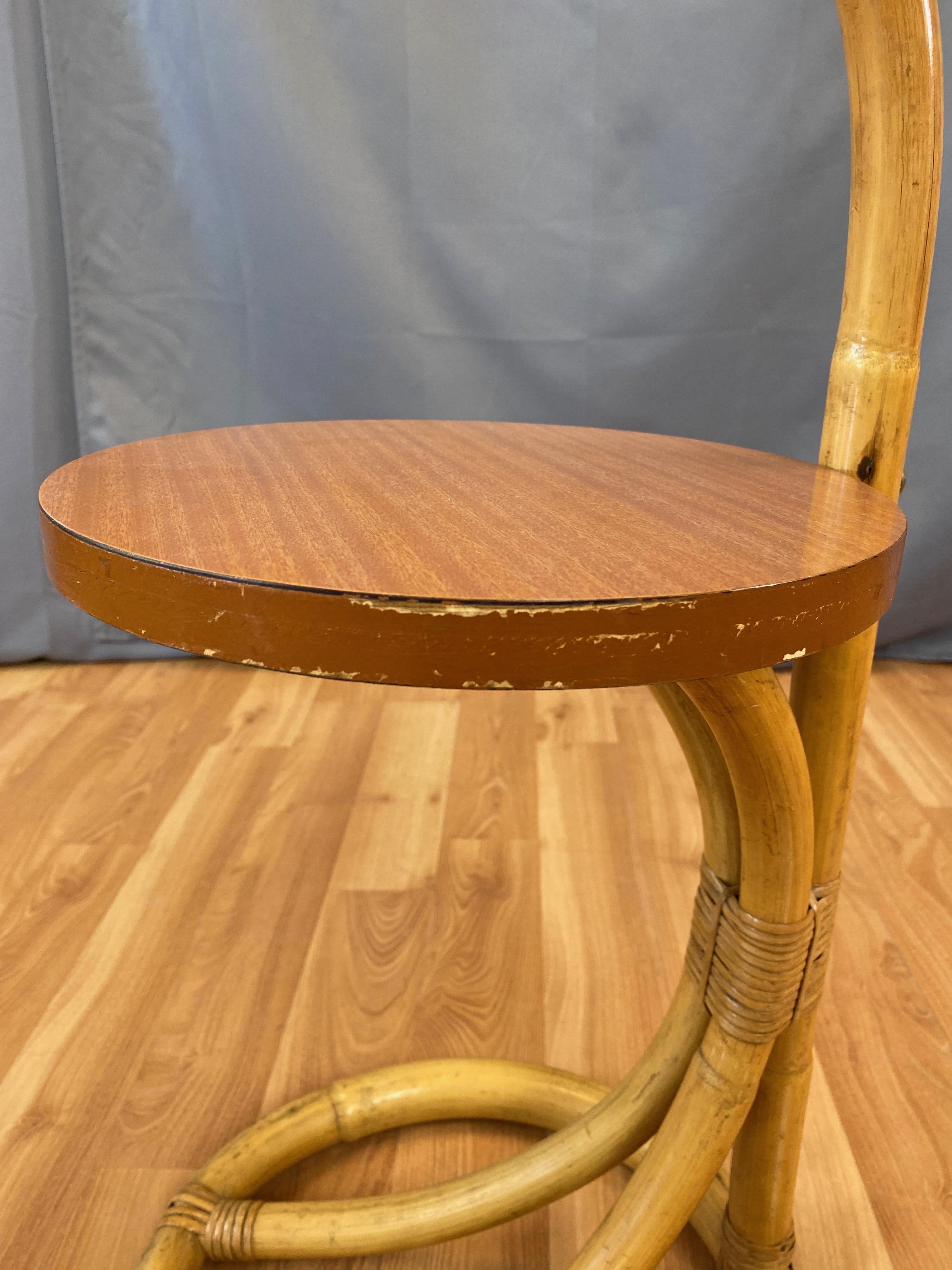 Tropical Sun Co. Rattan & Faux-Mahogany Cigarette Table, 1940s 7