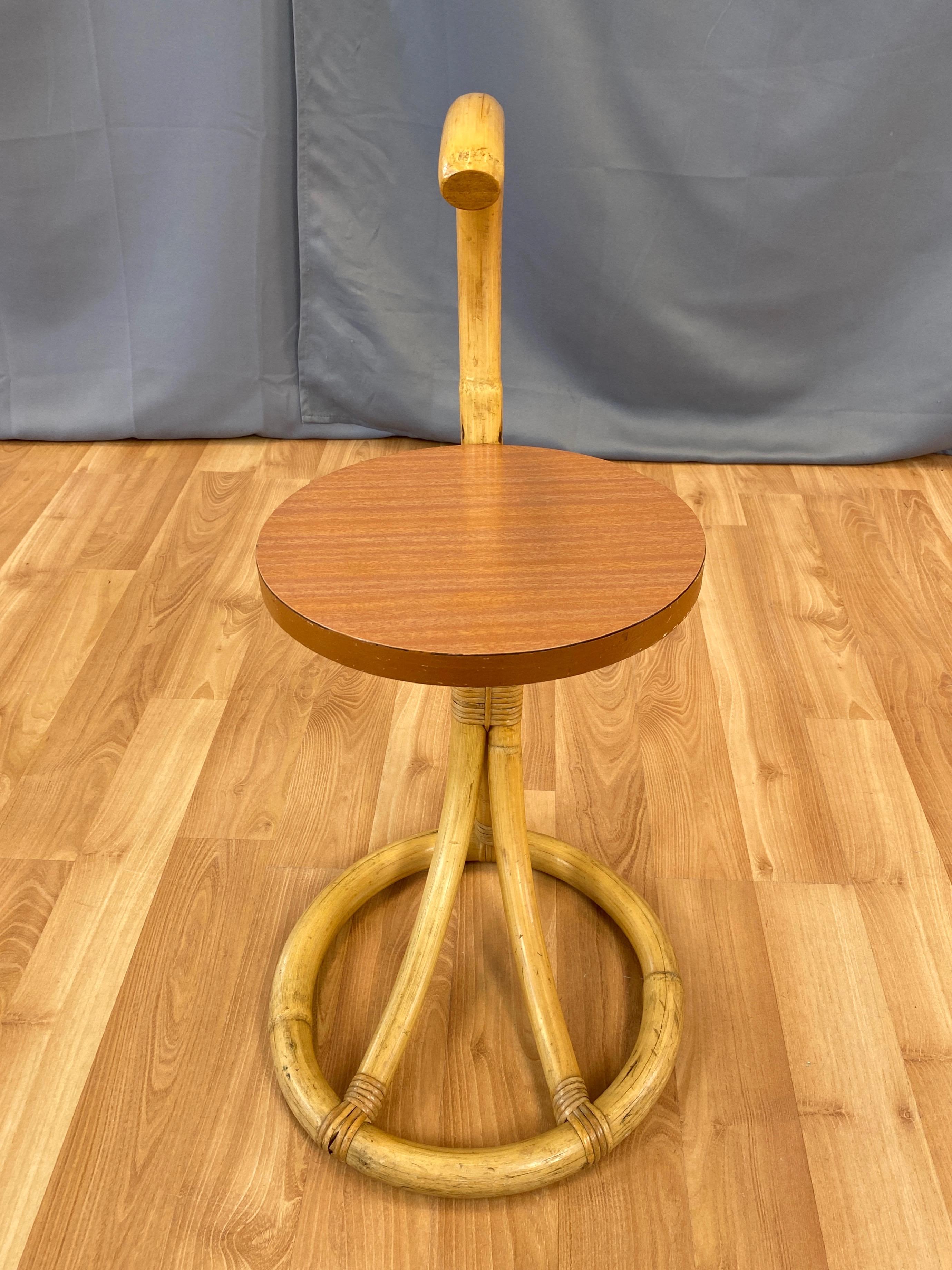 Tropical Sun Co. Rattan & Faux-Mahogany Cigarette Table, 1940s In Good Condition In San Francisco, CA