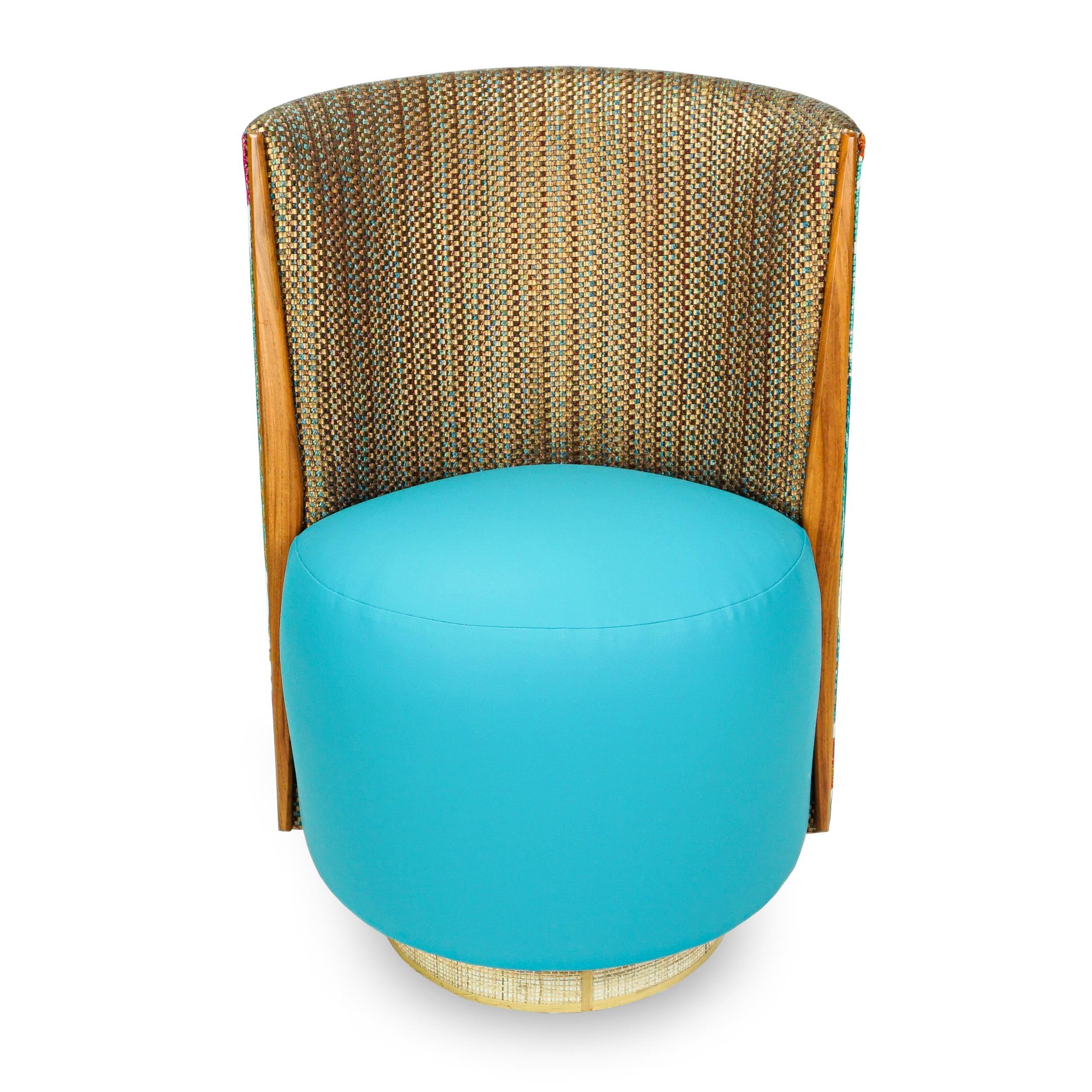 Modern Tropical Swivel Dining Chair with Wenge Wood Accents For Sale