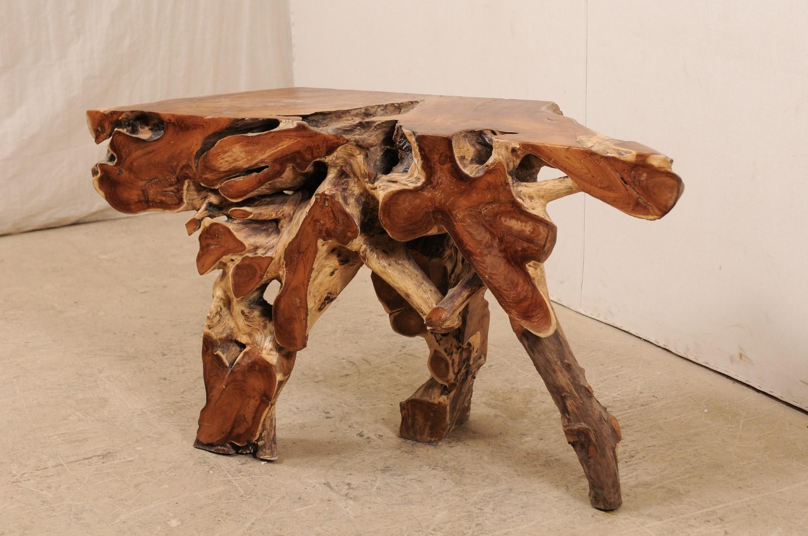 Carved Tropical Teak Root Console Table