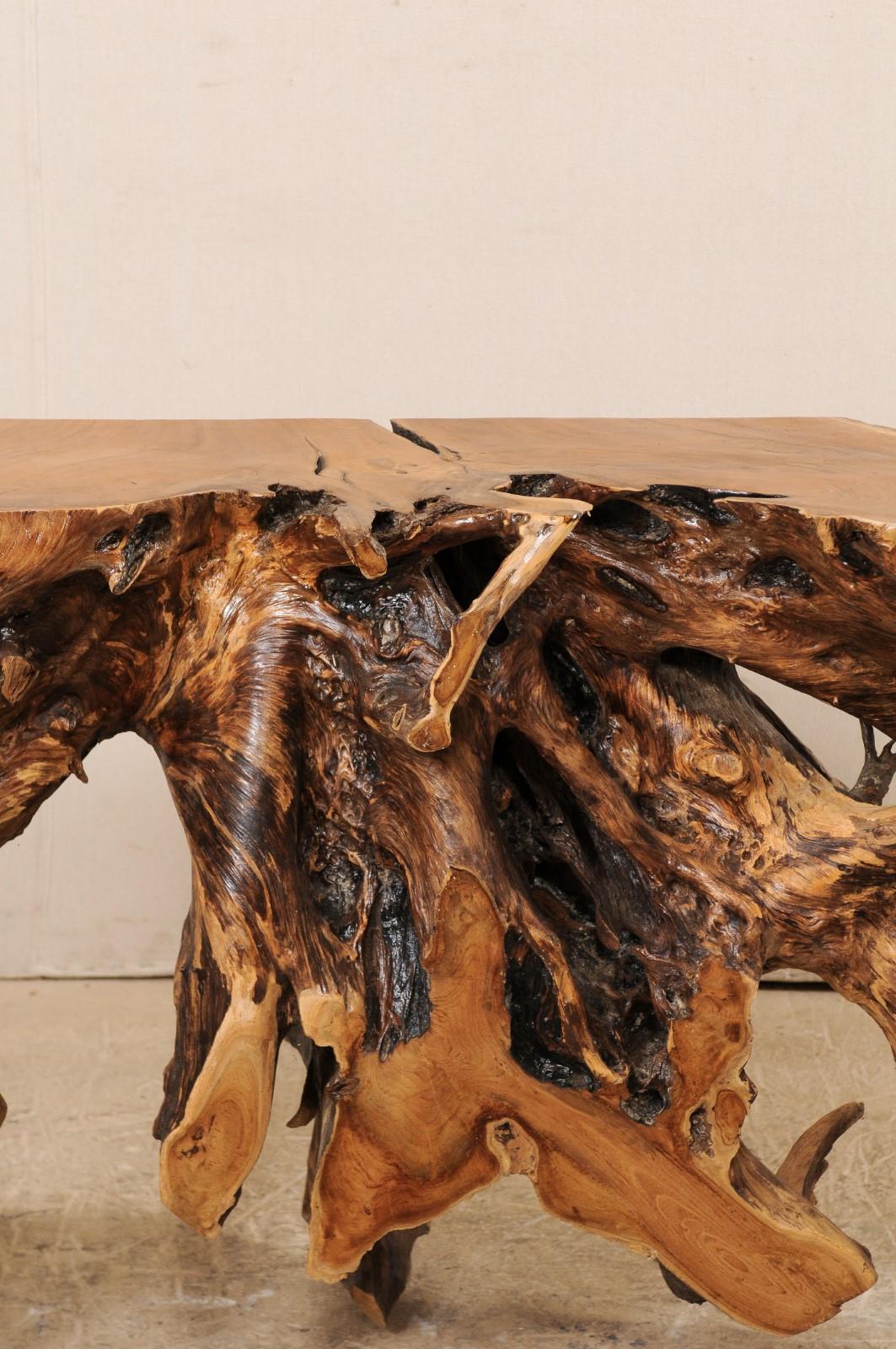 Carved Tropical Teak Root Hardwood Console Table