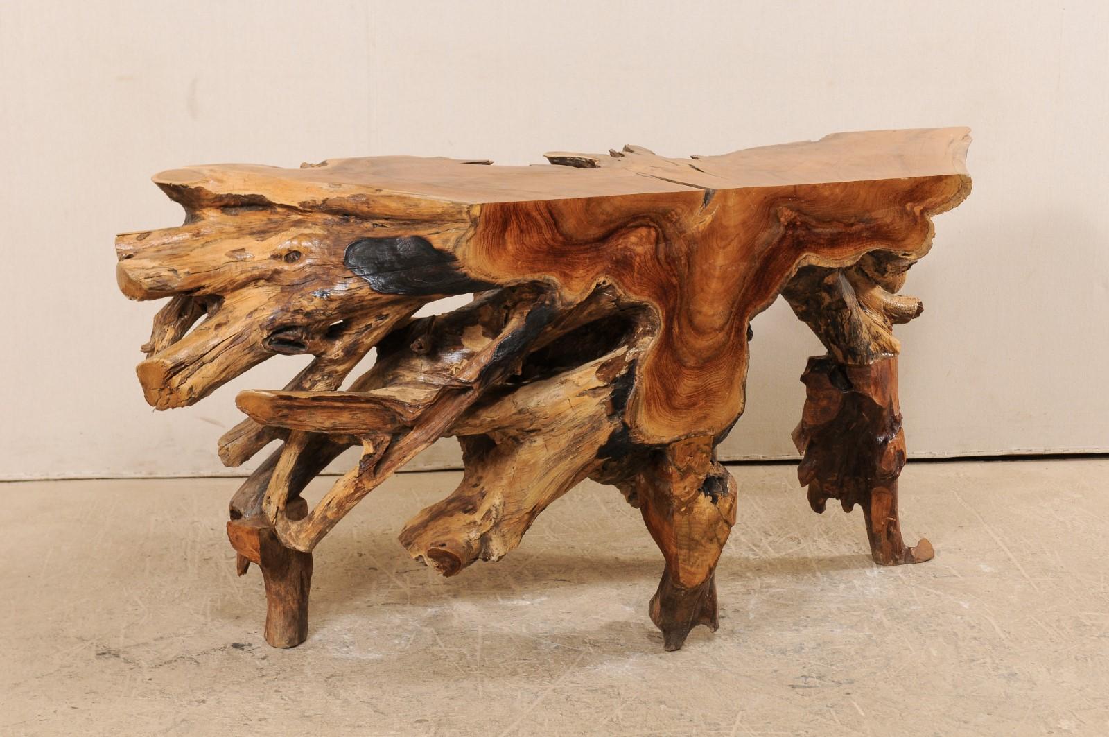Wood Tropical Teak Root Hardwood Console Table