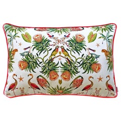 Tropical Theme Pillow -  Flowers 
Birds and Coral Piping made in South Africa