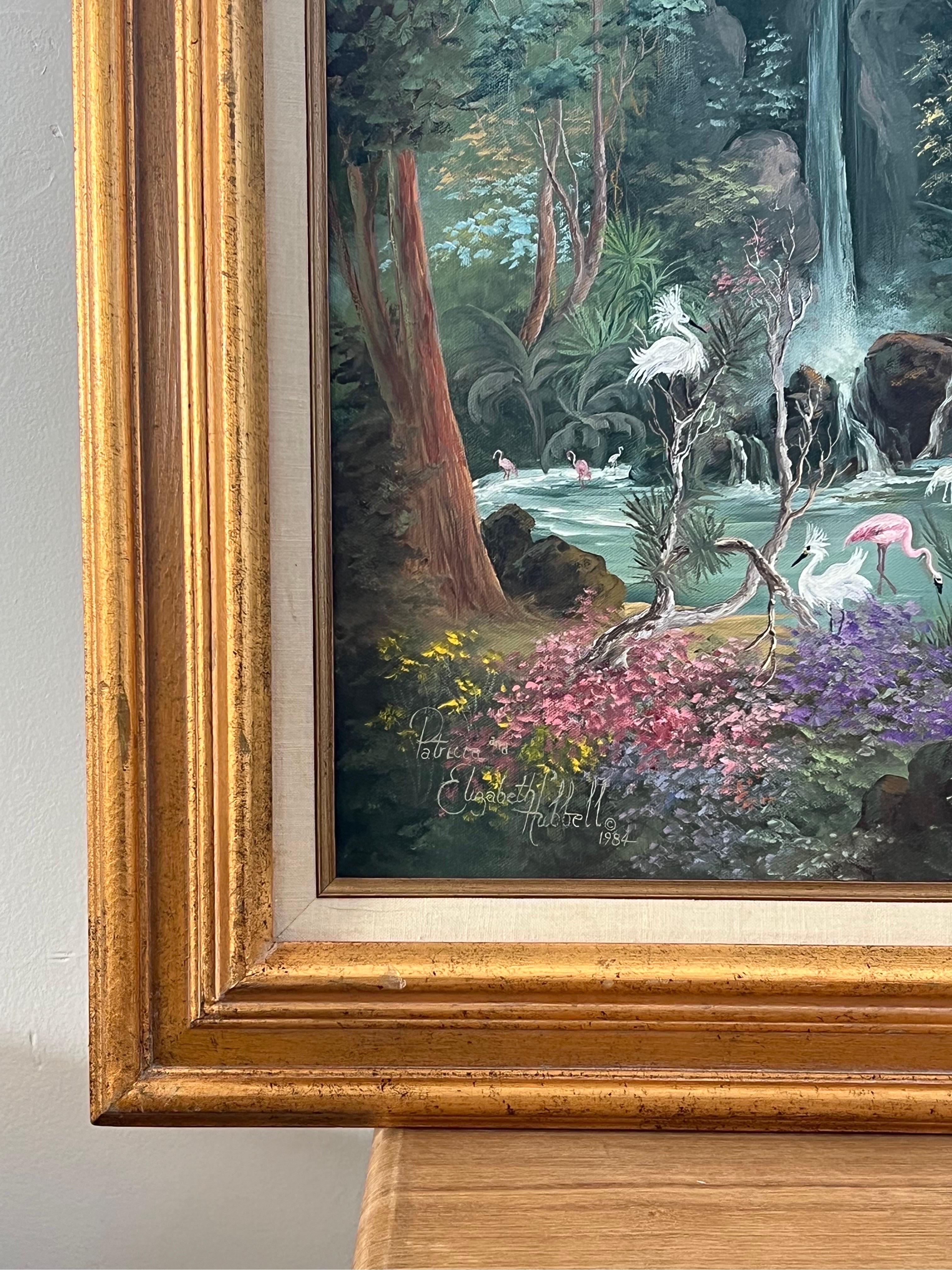 Tropical Vintage Painting by Patricia and Elizabeth Hubbell 1984 Gold Frame 4