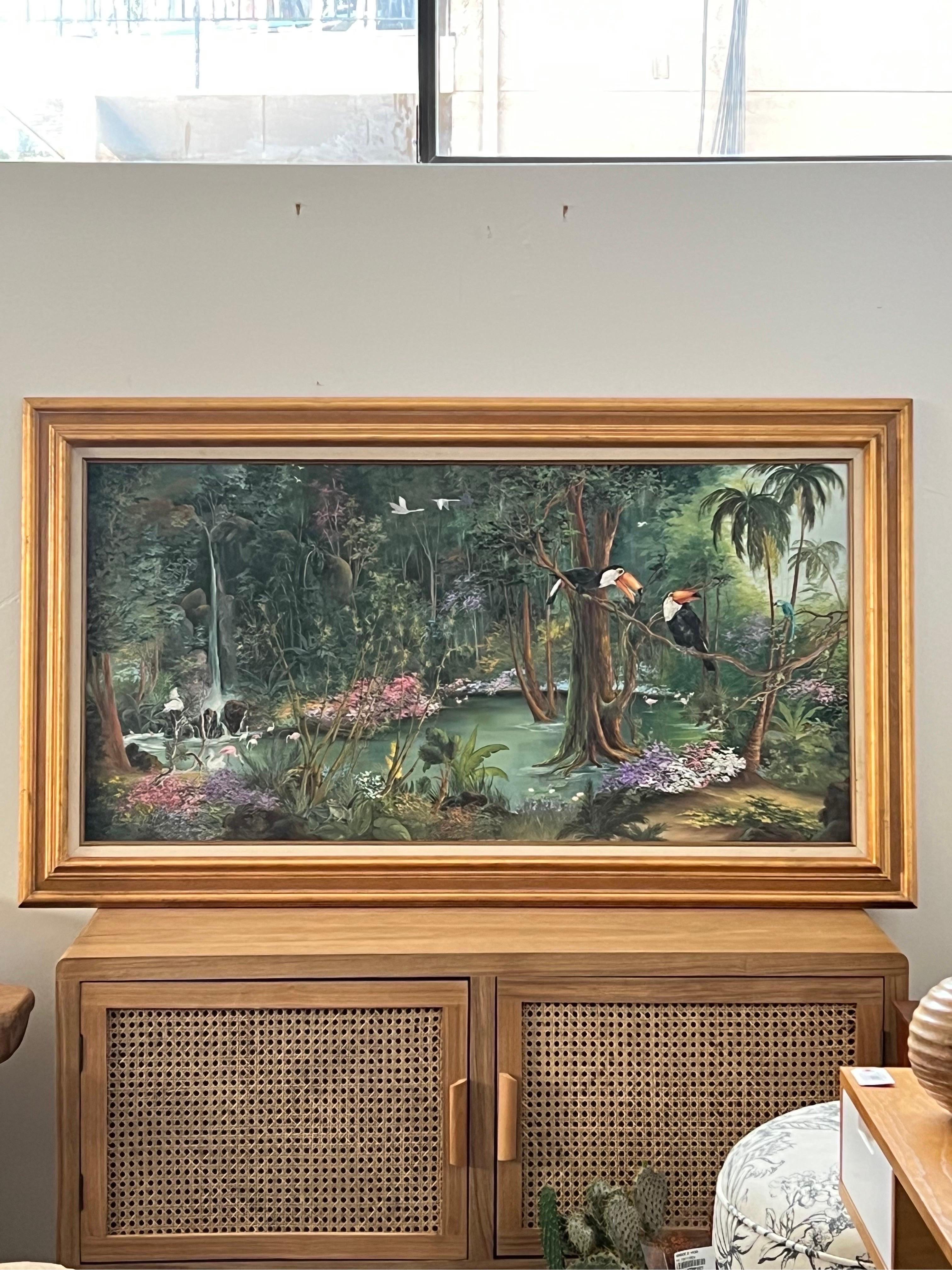 Tropical Vintage Painting by Patricia and Elizabeth Hubbell 1984 Gold Frame For Sale 5