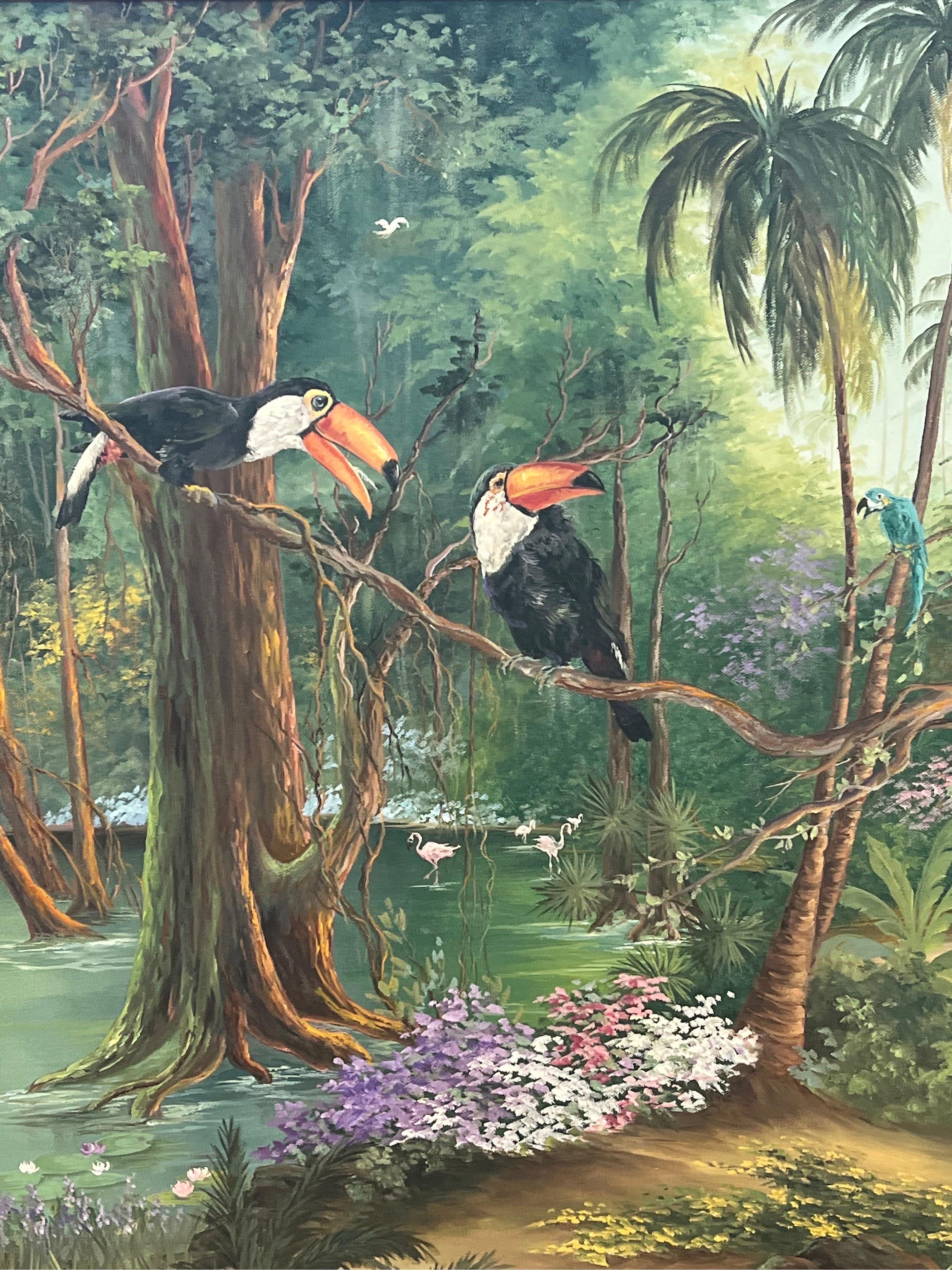 Tropisches Vintage-Gemälde von Patricia und Elizabeth Hubbell, 1984, Goldrahmen im Angebot 7