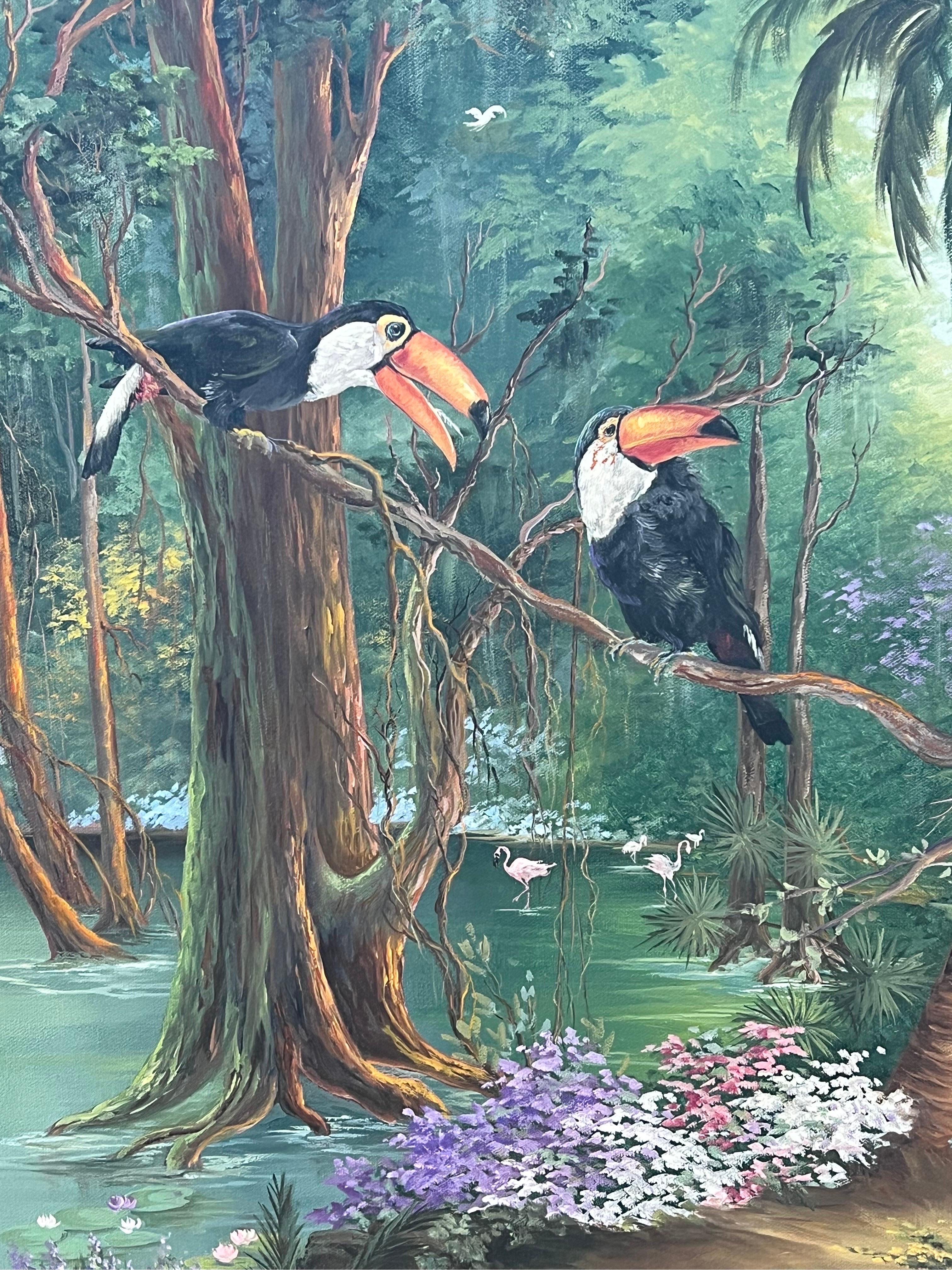 Tropisches Vintage-Gemälde von Patricia und Elizabeth Hubbell, 1984, Goldrahmen im Angebot 8