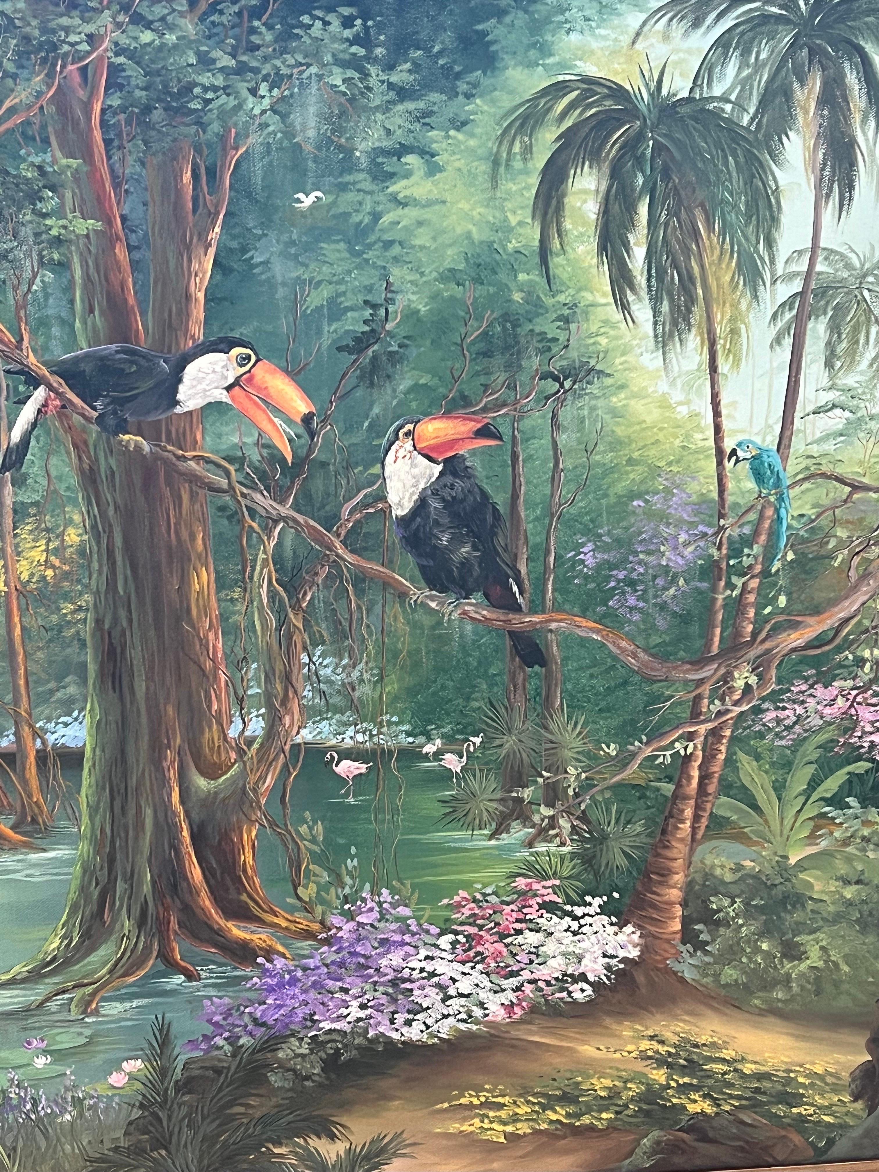 Tropisches Vintage-Gemälde von Patricia und Elizabeth Hubbell, 1984, Goldrahmen im Angebot 10