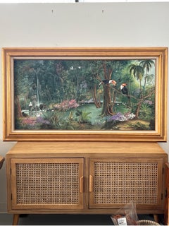 Tropical Vintage Painting by Patricia and Elizabeth Hubbell 1984 Gold Frame