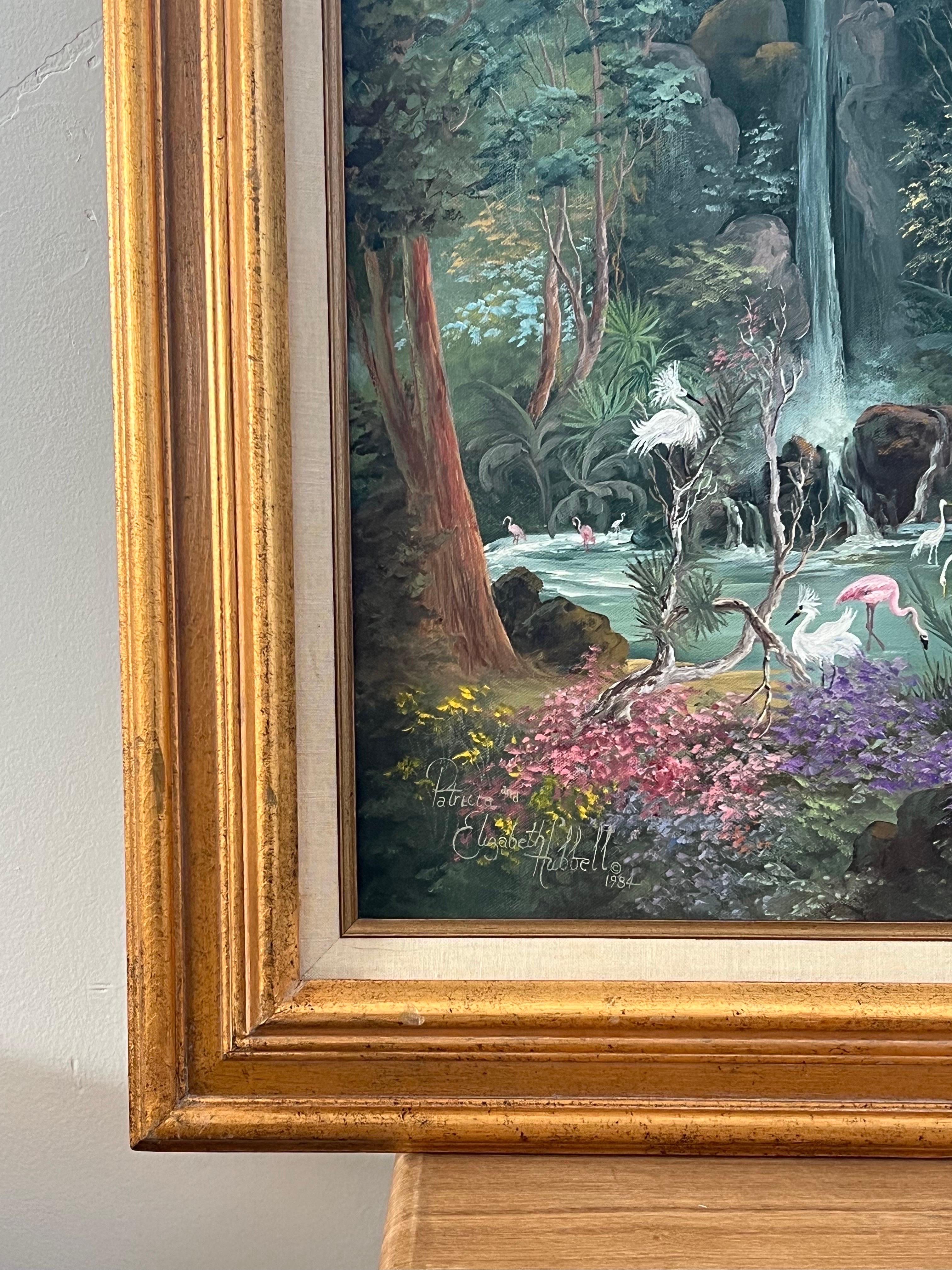Tropical Vintage Painting by Patricia and Elizabeth Hubbell 1984 Gold Frame 3