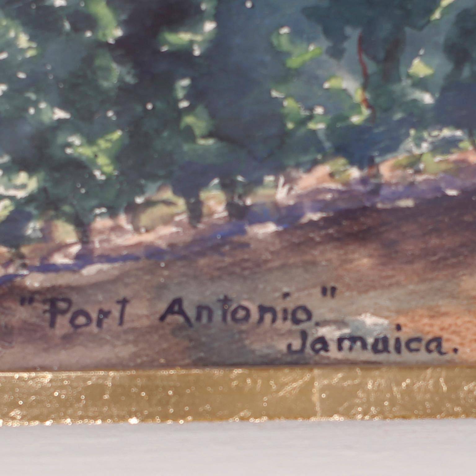 20th Century Tropical Watercolor on Paper of a Jamaican Scene For Sale