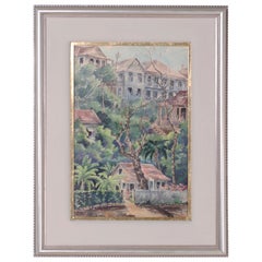 Tropical Watercolor on Paper of a Jamaican Scene