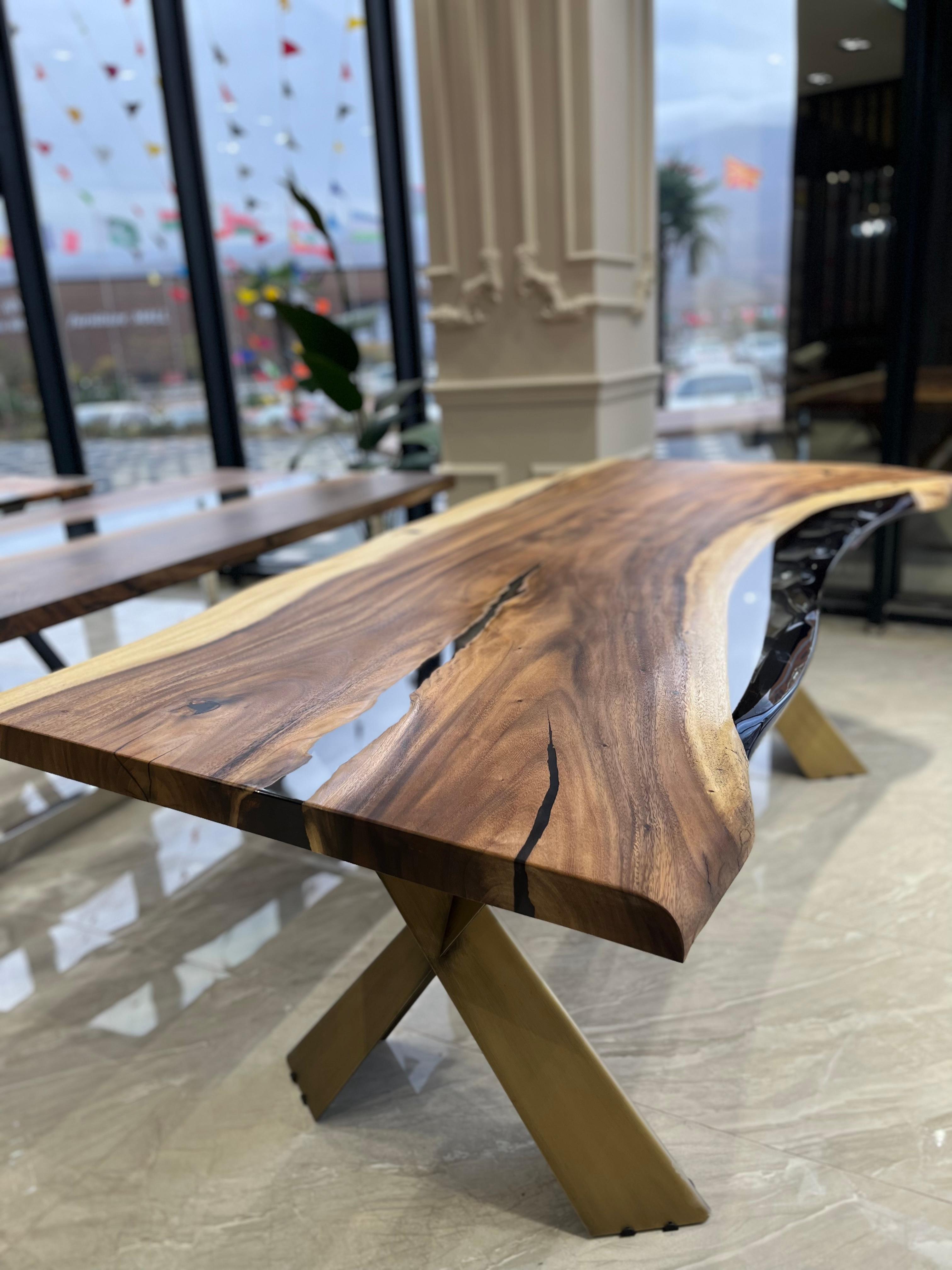 Arts and Crafts Tropical Wood Epoxy Resin Conference Table For Sale