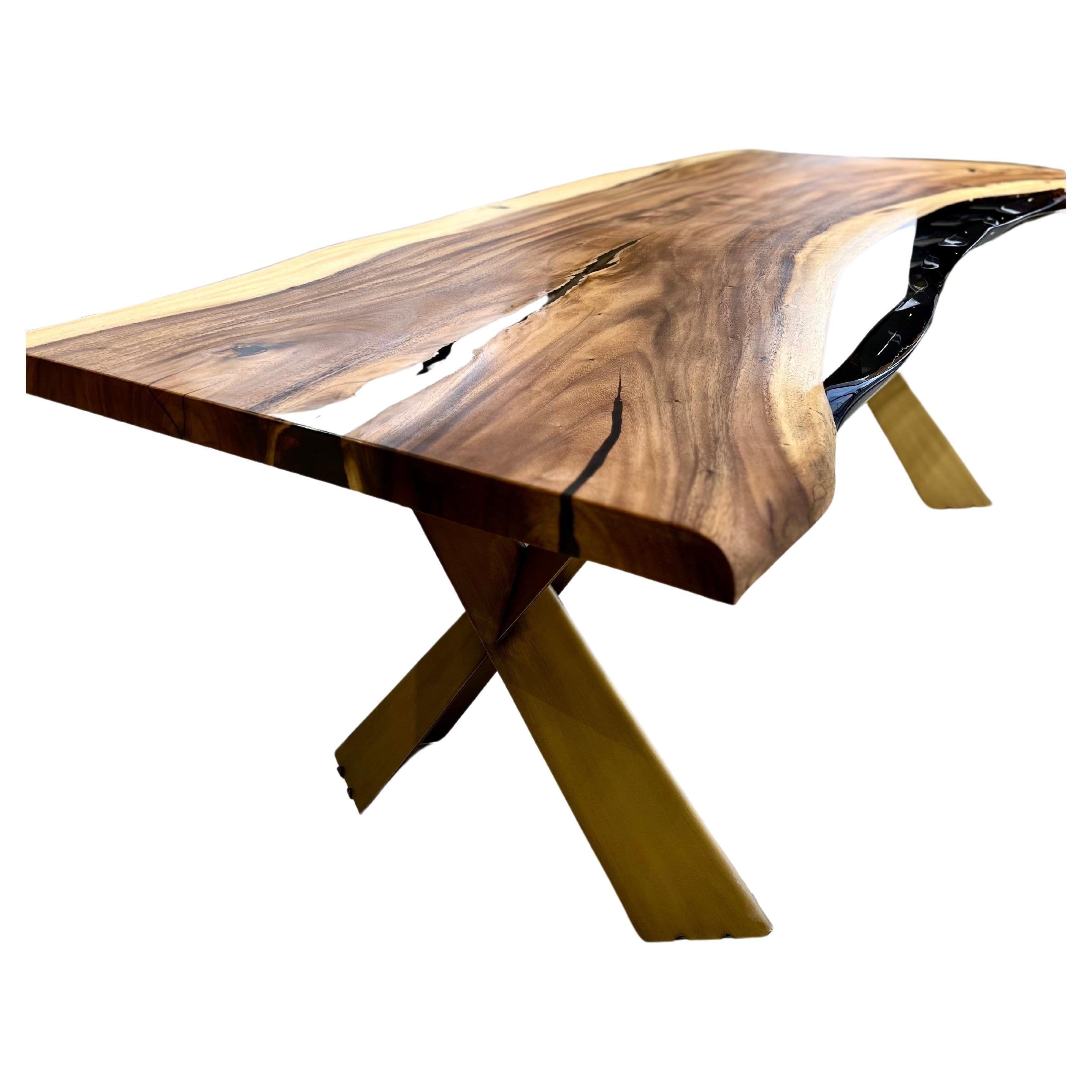 Tropical Wood Epoxy Resin Conference Table For Sale