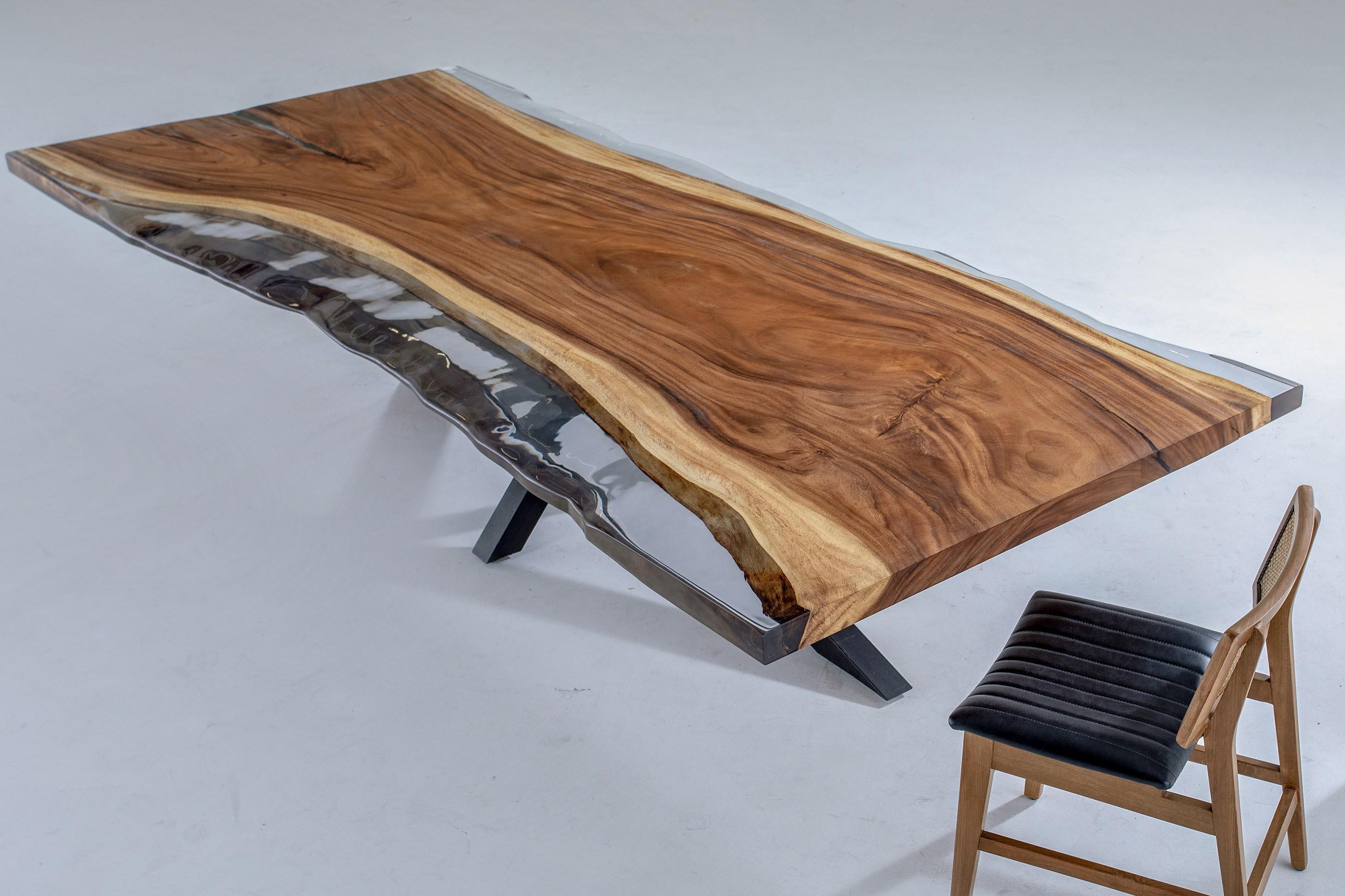 Arts and Crafts Tropical Wood Epoxy Resin Live Edge Dining Table For Sale