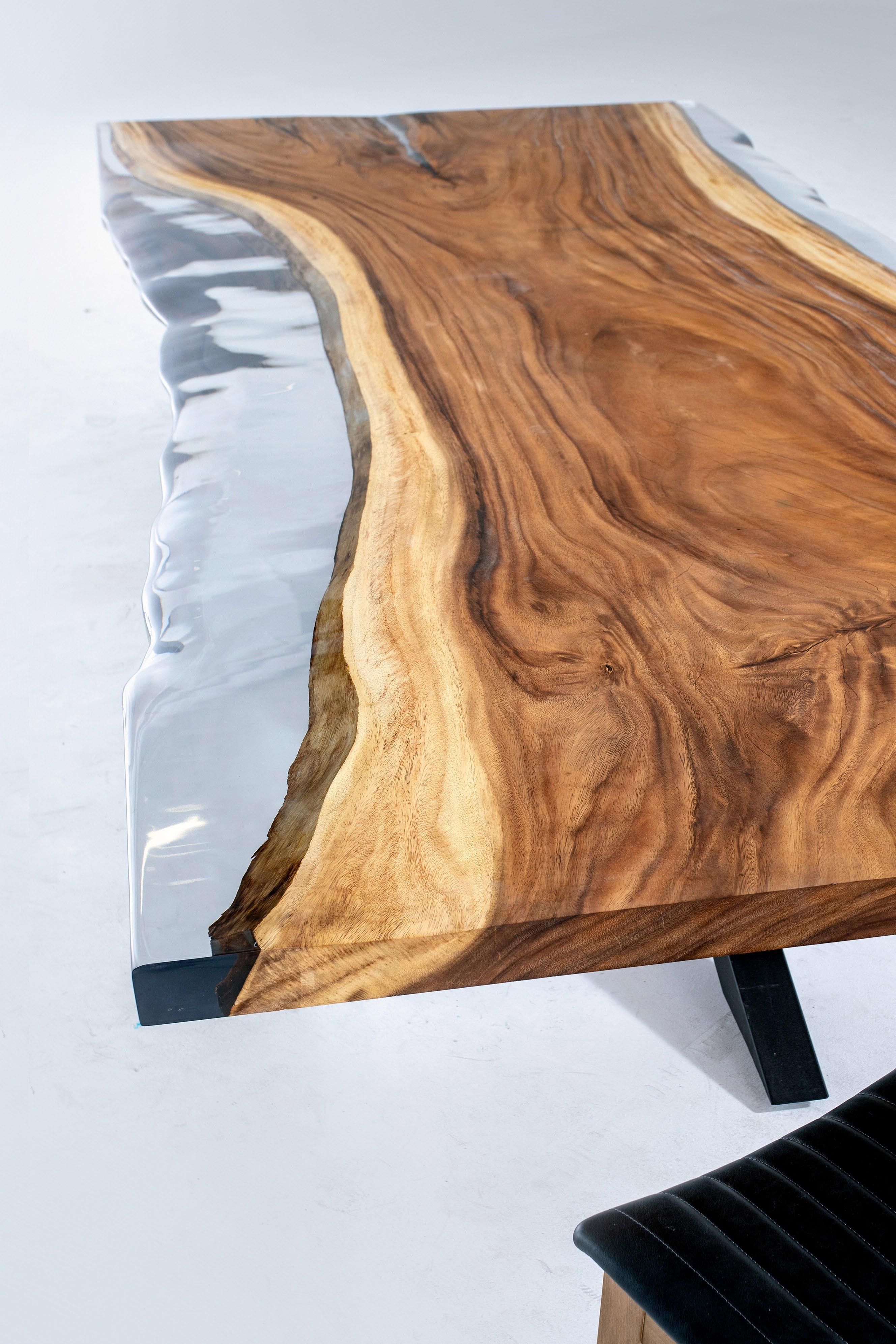 Turkish Tropical Wood Epoxy Resin Live Edge Dining Table For Sale