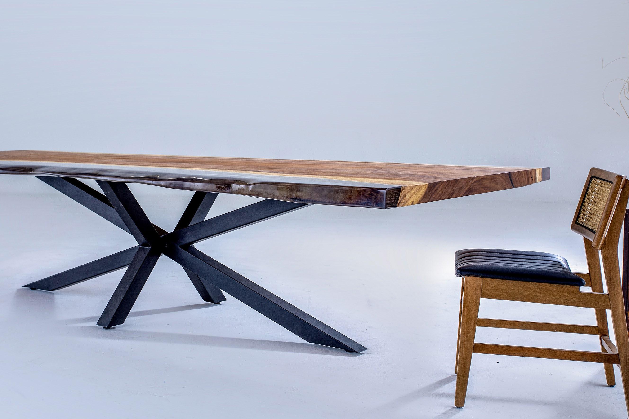Contemporary Tropical Wood Epoxy Resin Live Edge Dining Table For Sale