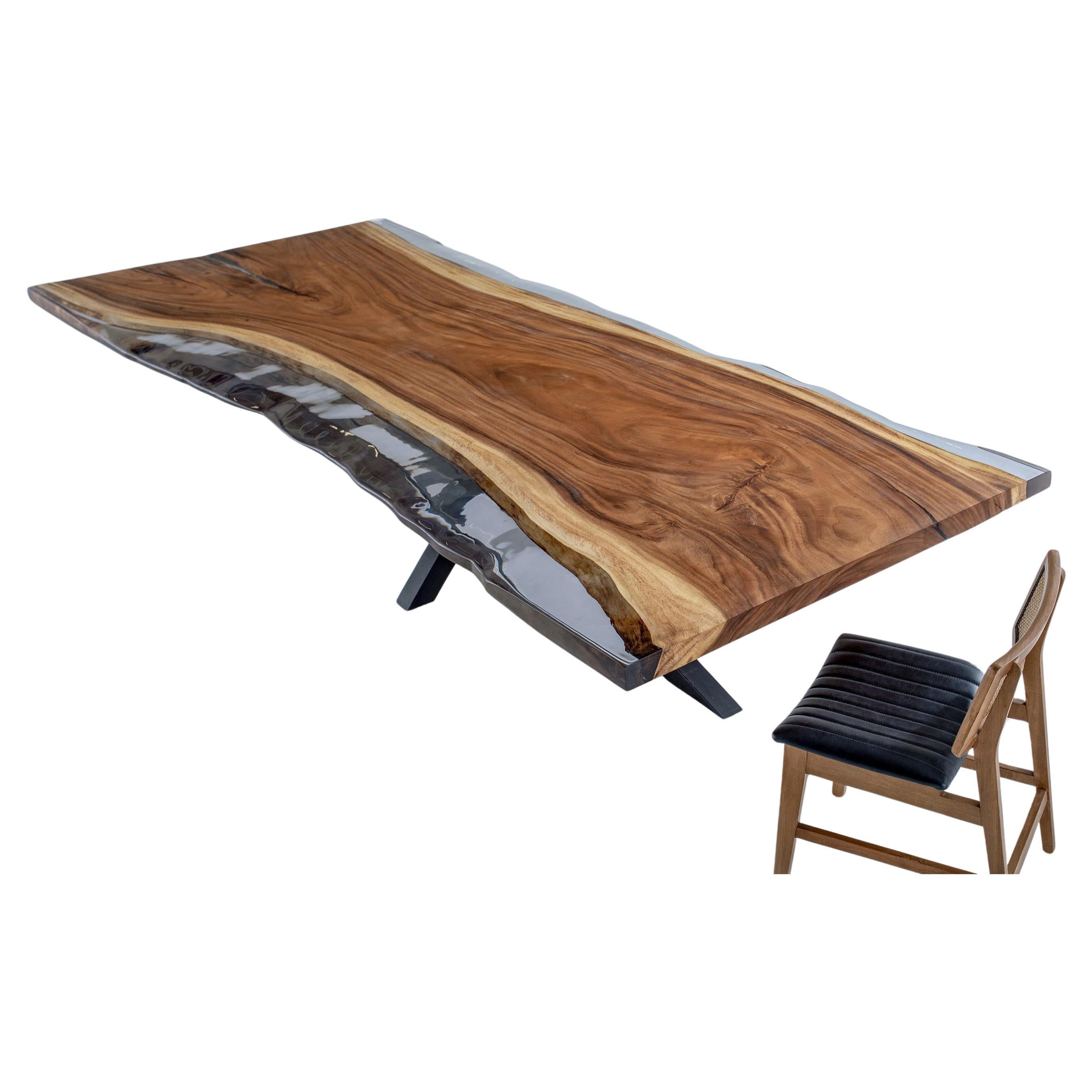 Tropical Wood Epoxy Resin Live Edge Dining Table For Sale