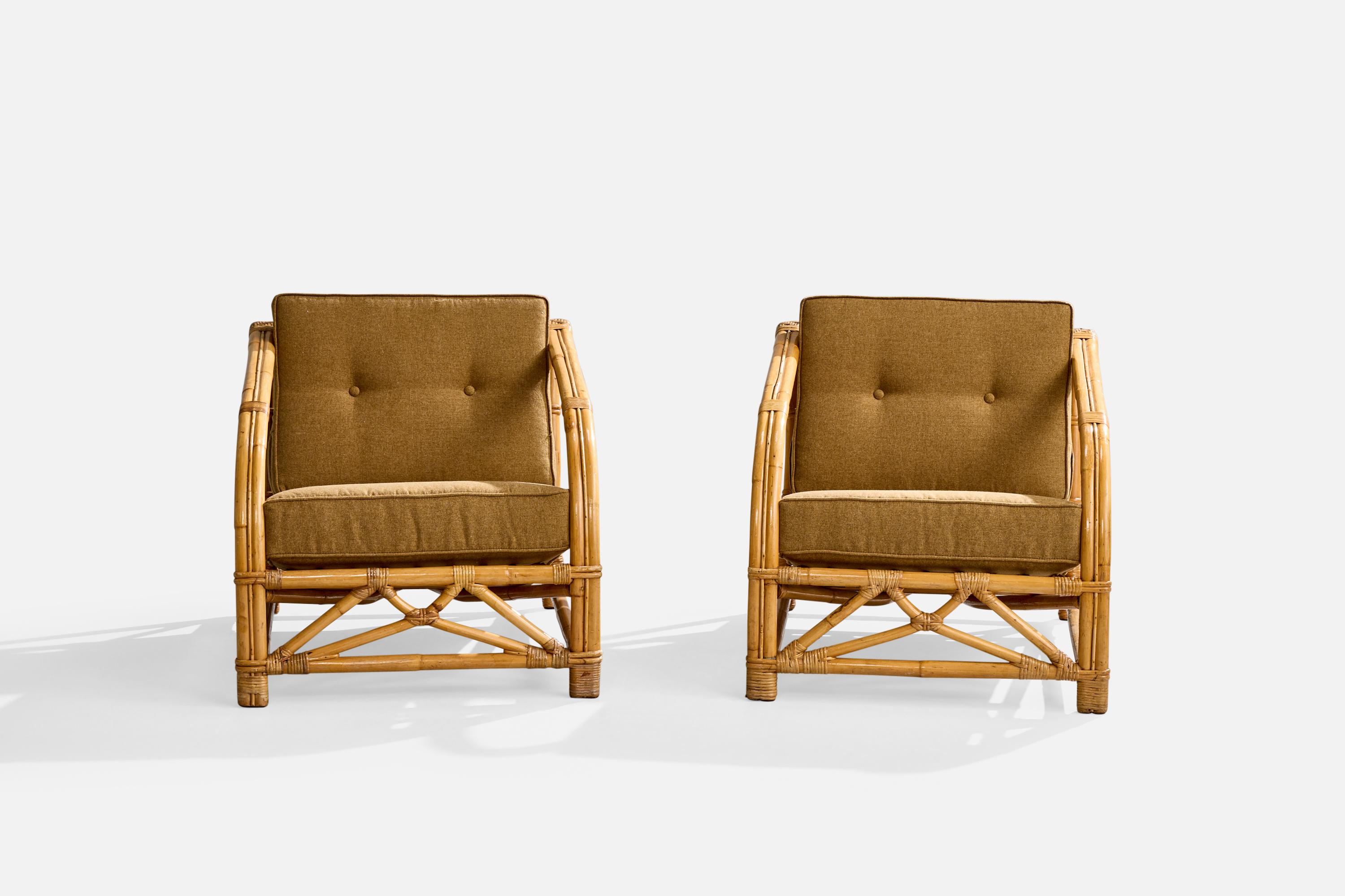 Tropicraft, chaises longues, bambou, rotin, tissu, Philippines, années 1950 Bon état - En vente à High Point, NC
