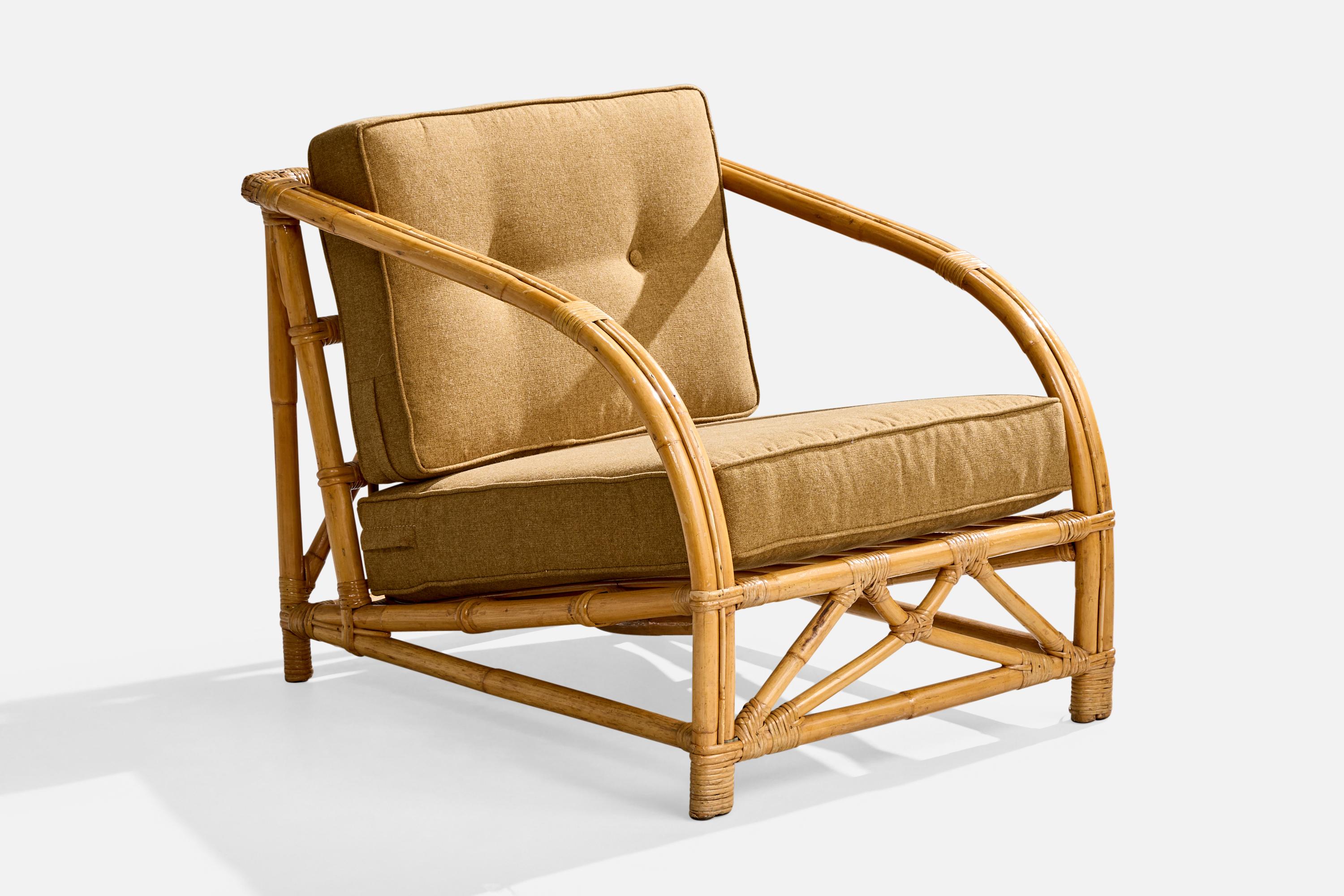 Milieu du XXe siècle Tropicraft, chaises longues, bambou, rotin, tissu, Philippines, années 1950 en vente