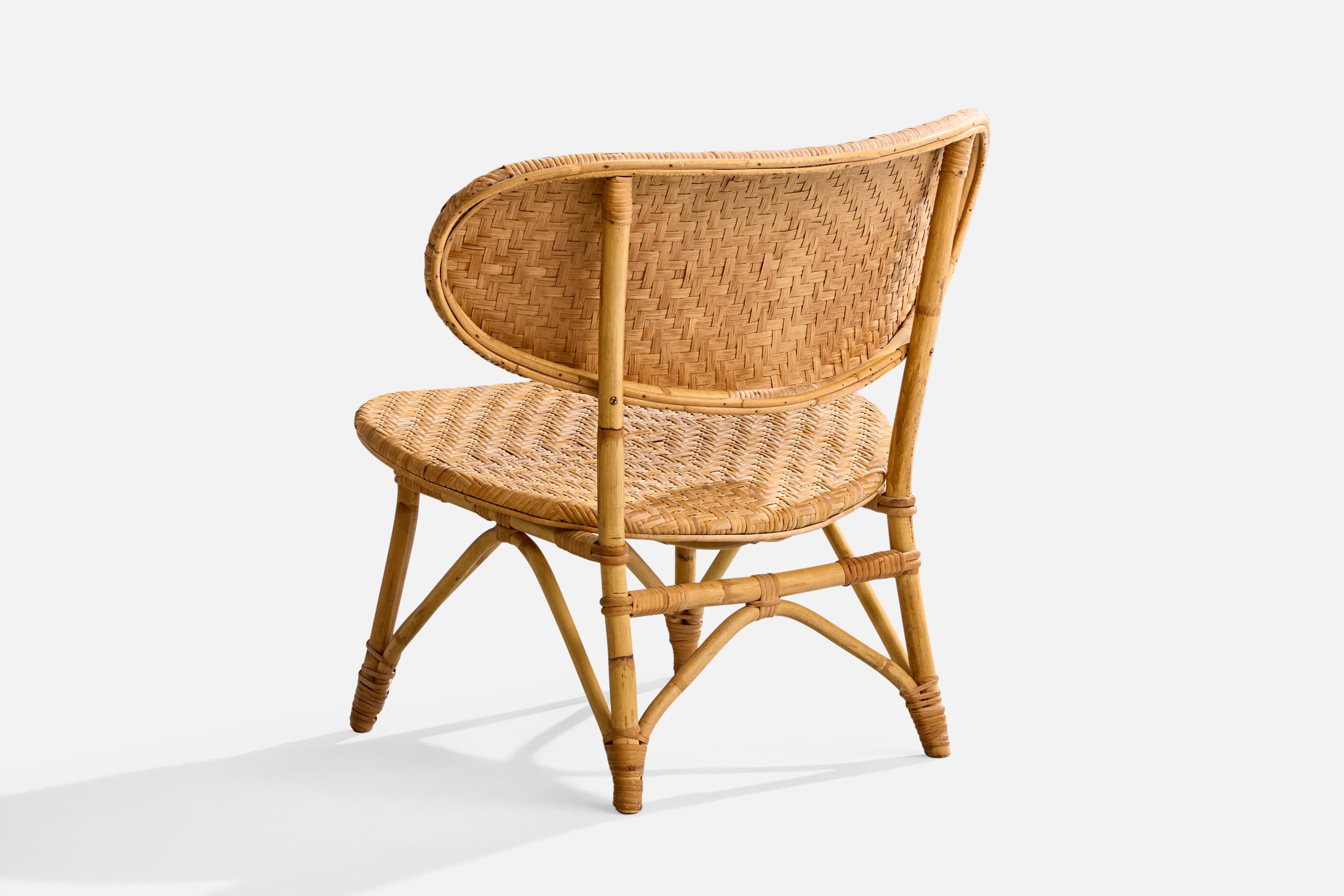 Mid-20th Century Tropikmöbler Ransta, Slipper Chairs, Bamboo, Rattan, Sweden, 1950s For Sale