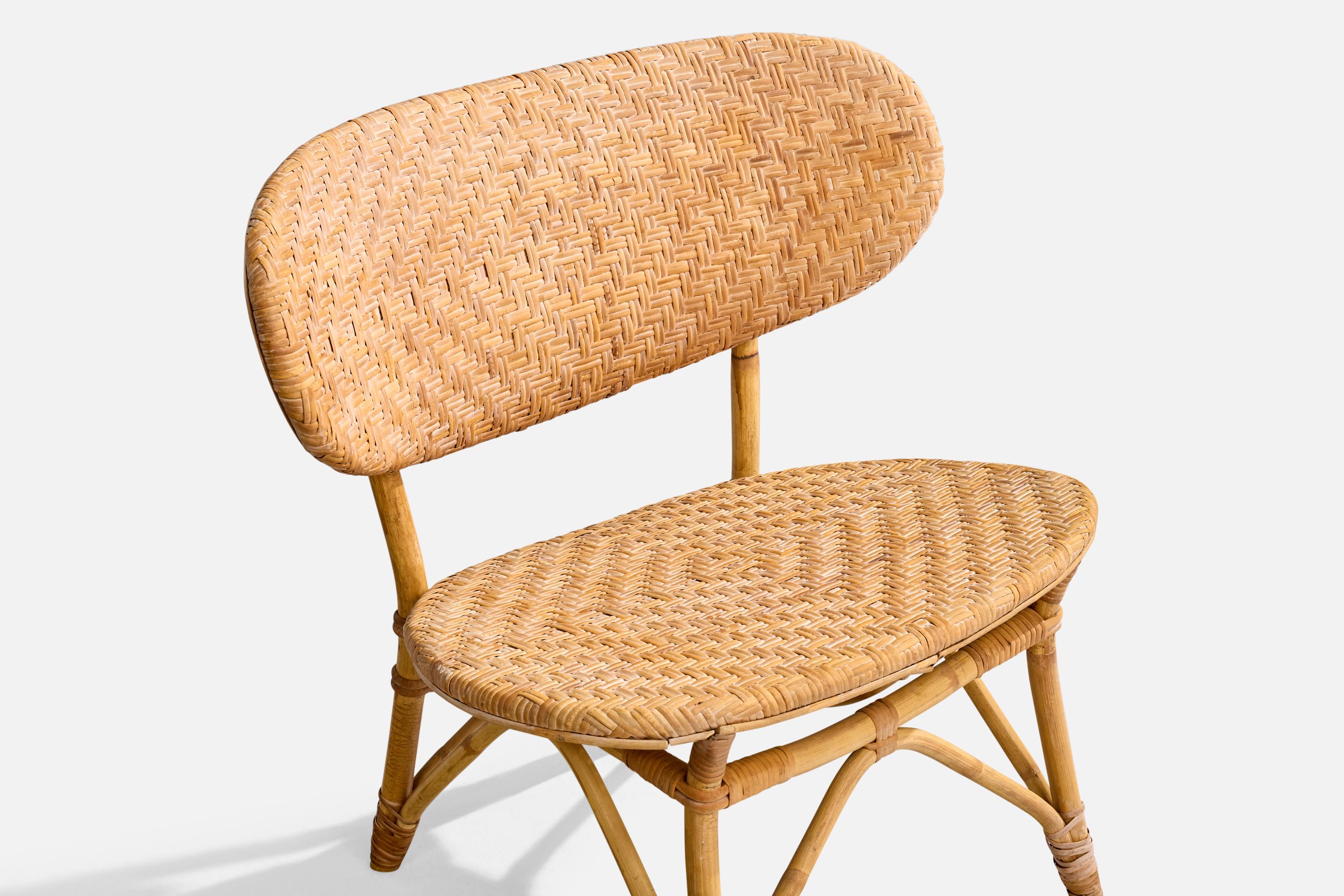 Tropikmöbler Ransta, Slipper Chairs, Bamboo, Rattan, Sweden, 1950s For Sale 2