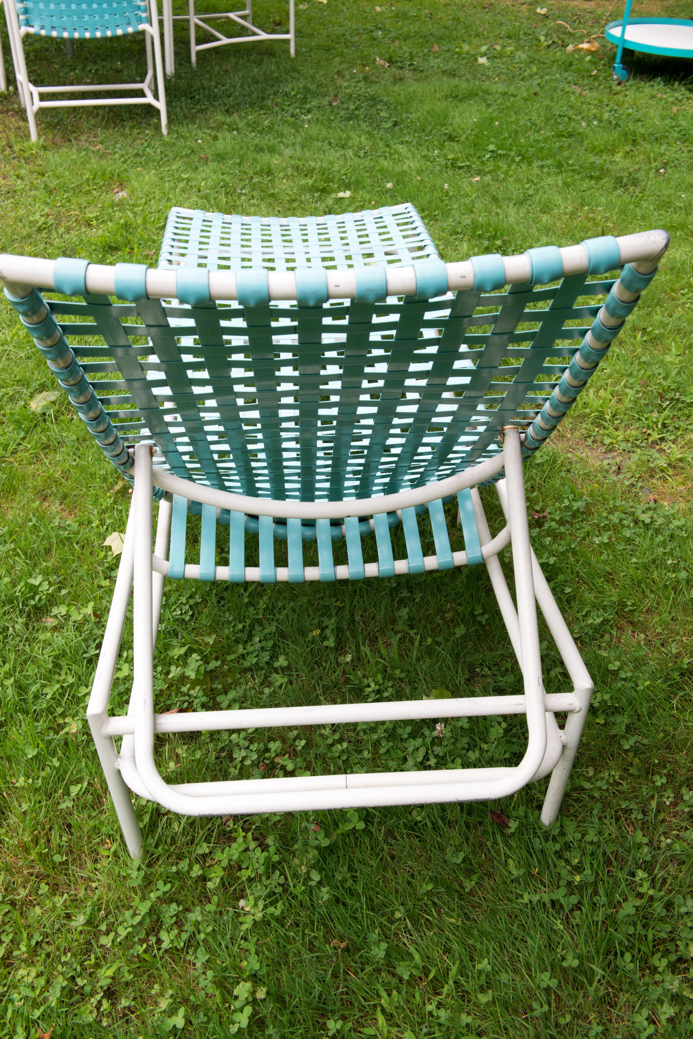 Hollywood Regency Tropitone Turquoise Webbed Chaise Lounge, 1960s For Sale