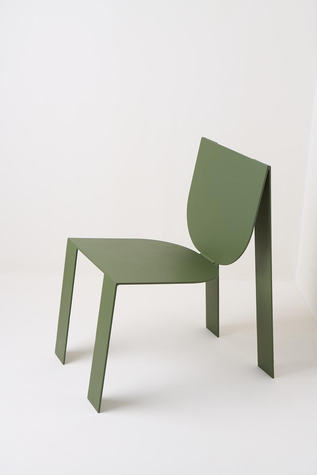 Minimalist Tropos Collection, Military Green Steel Chair For Sale
