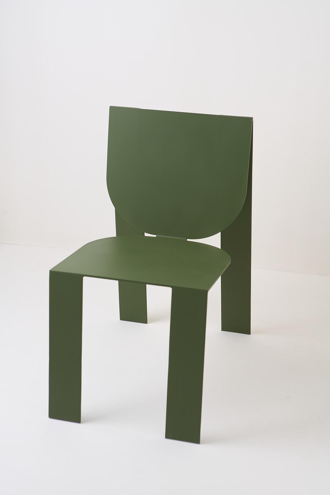 Contemporary Tropos Collection, Military Green Steel Chair For Sale