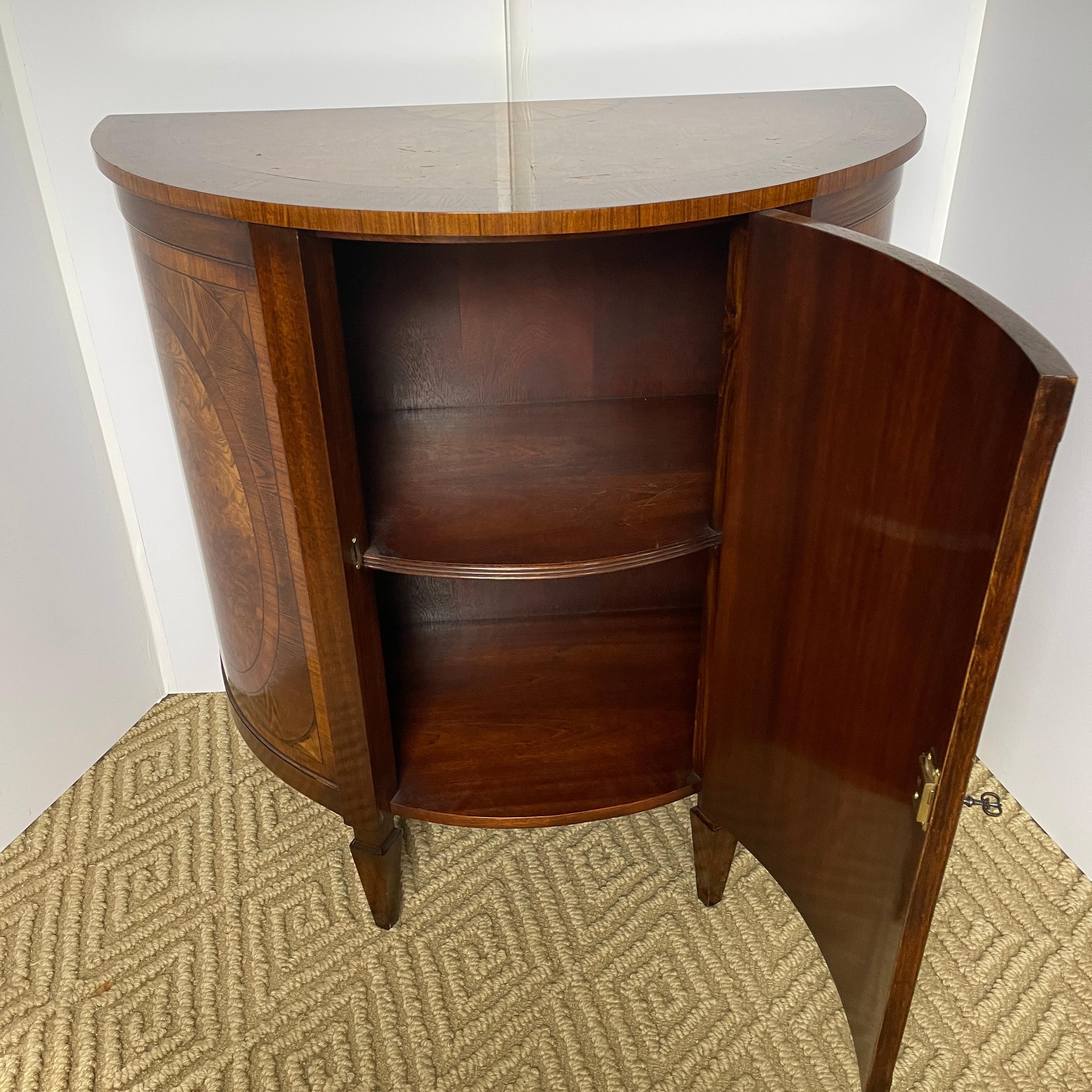 Trosby Demi-Lune Mahogany and Yew Wood Cabinet, Made in England In Good Condition In Haddonfield, NJ
