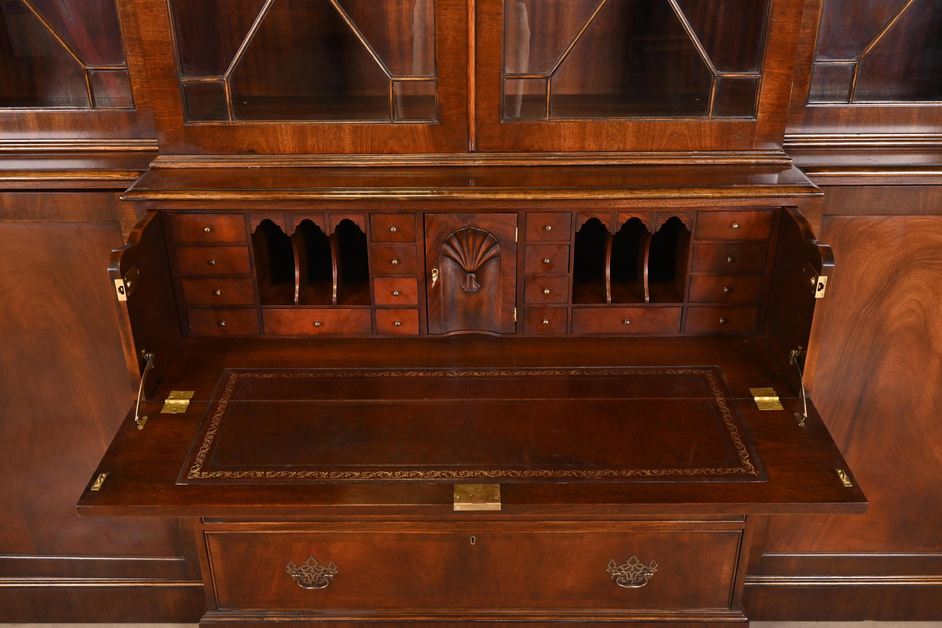 Trosby Georgian Mahogany Breakfront Bookcase Cabinet With Secretary Desk For Sale 4