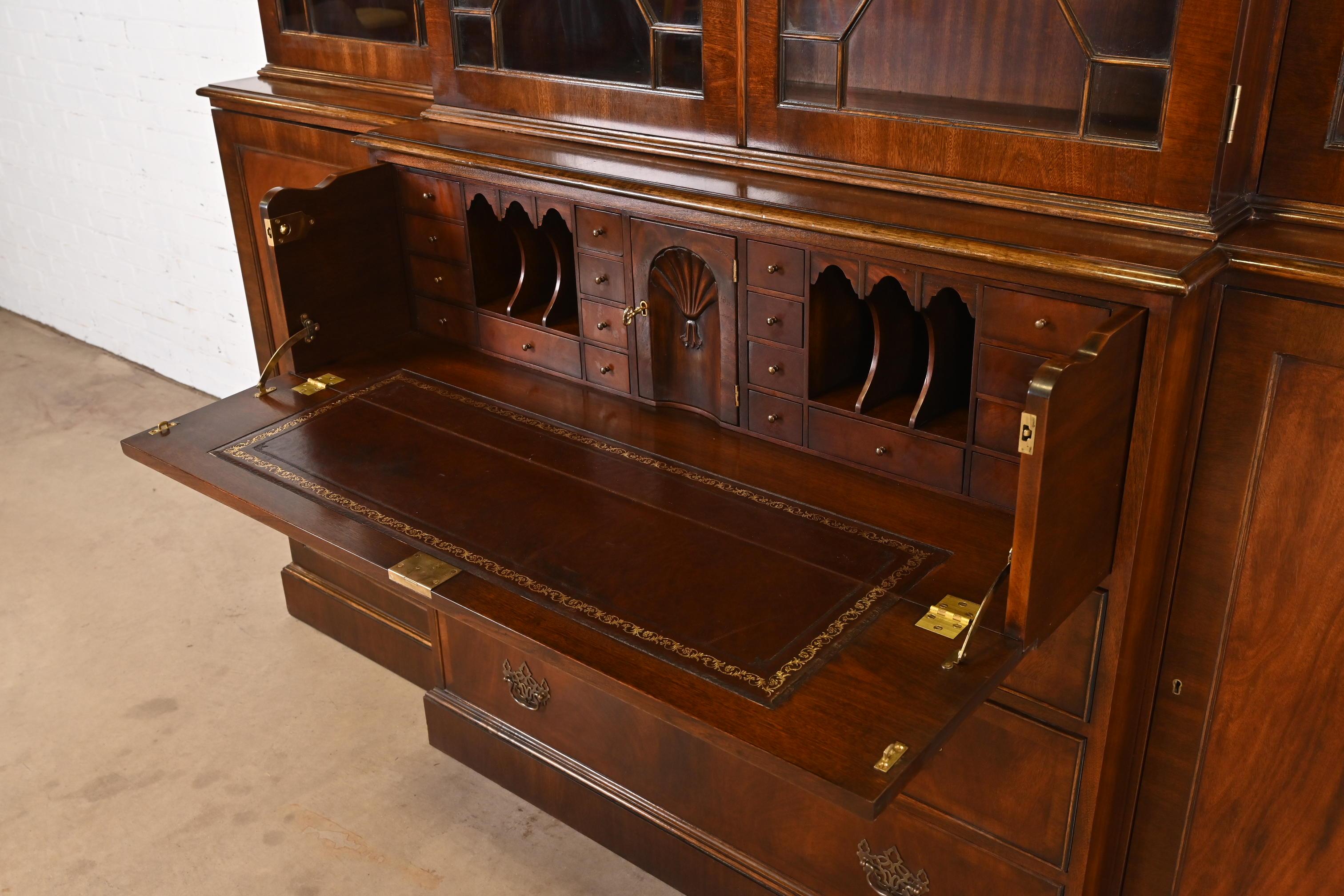 Trosby Georgian Mahogany Breakfront Bookcase Cabinet With Secretary Desk For Sale 5