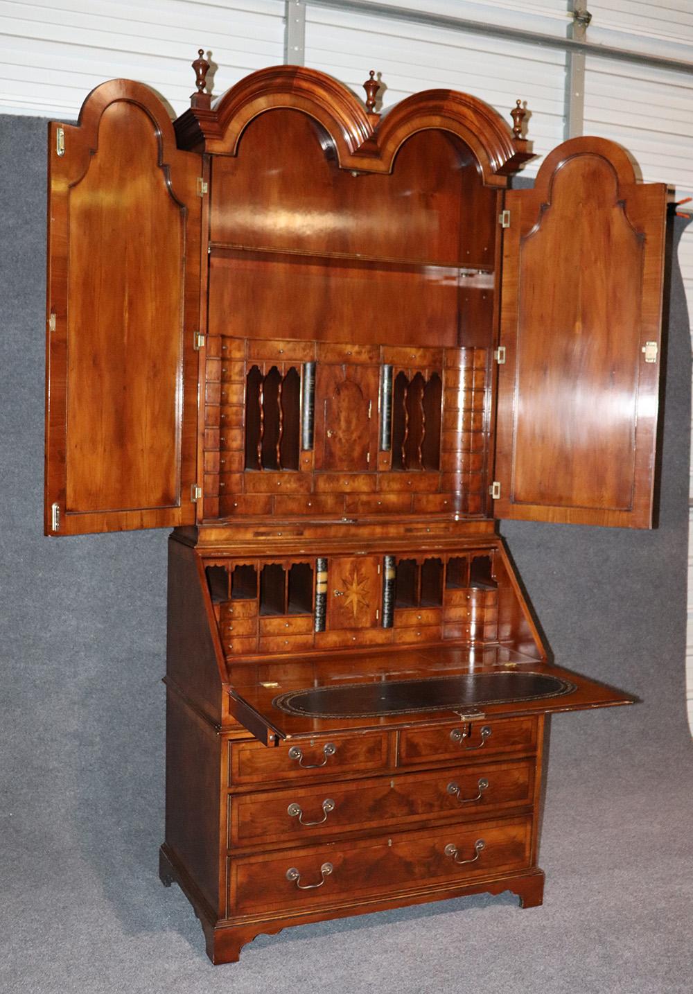Late 20th Century Trosby TC1103 Solid Walnut Queen Anne Double Bonnet Top Secretary Desk
