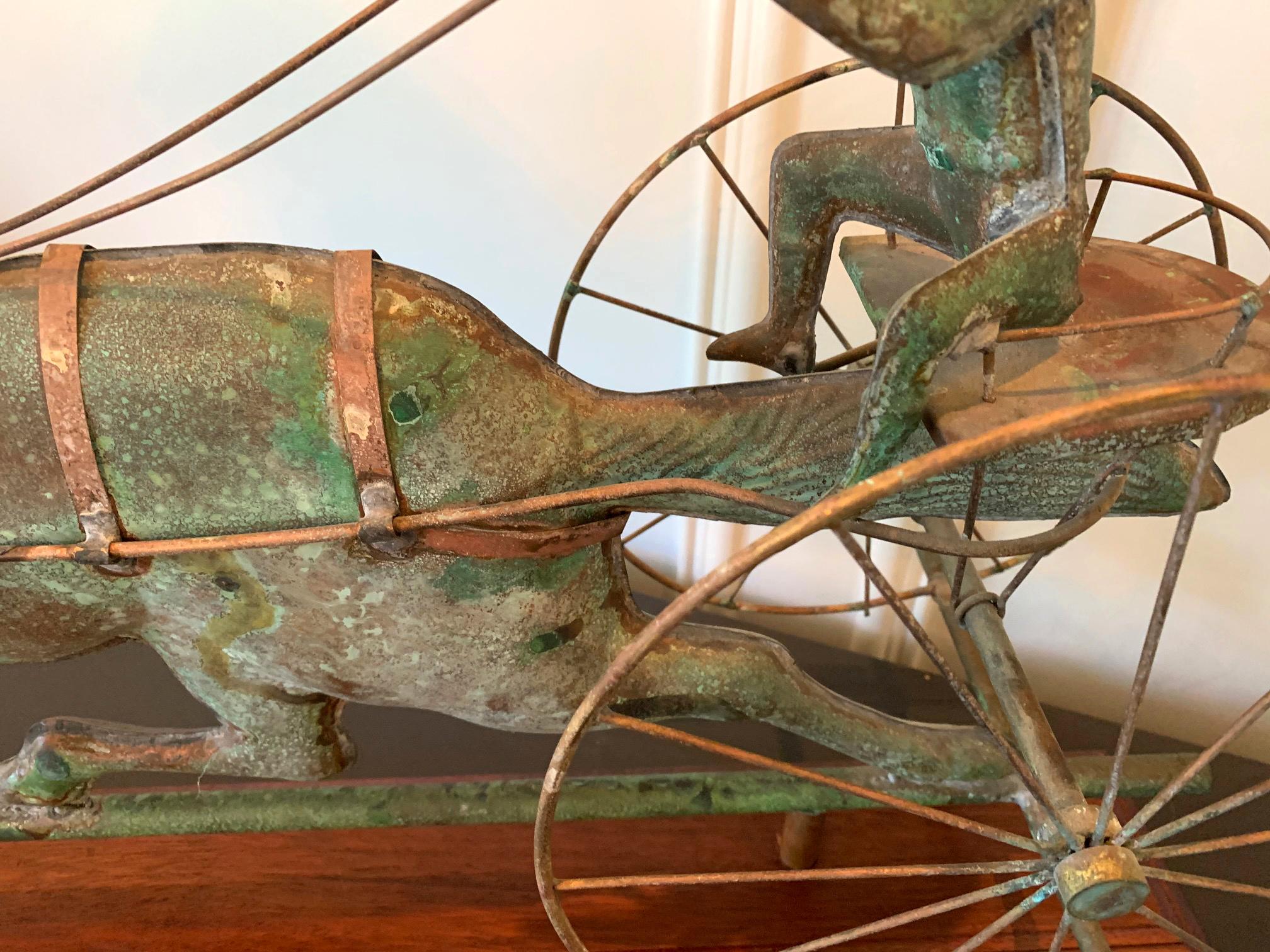 Trotting Horse with Sulky Copper Weathervane on Display 7