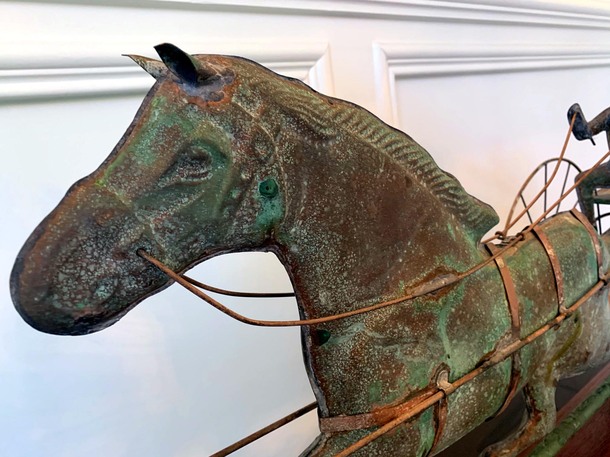 Trotting Horse with Sulky Copper Weathervane on Display 8