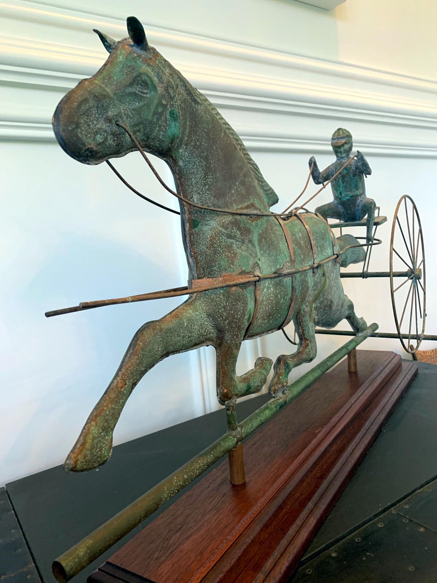 American Classical Trotting Horse with Sulky Copper Weathervane on Display