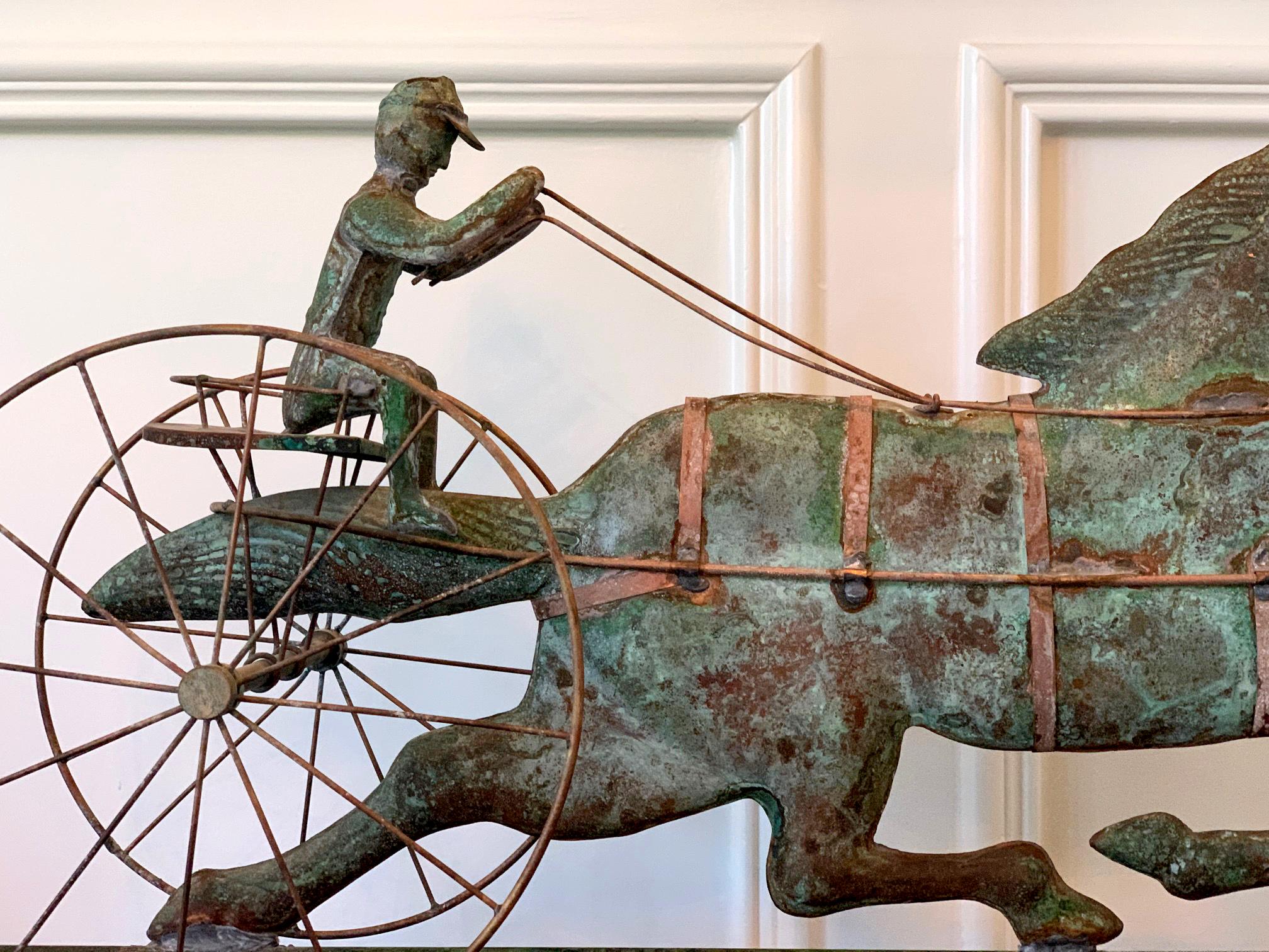 American Trotting Horse with Sulky Copper Weathervane on Display