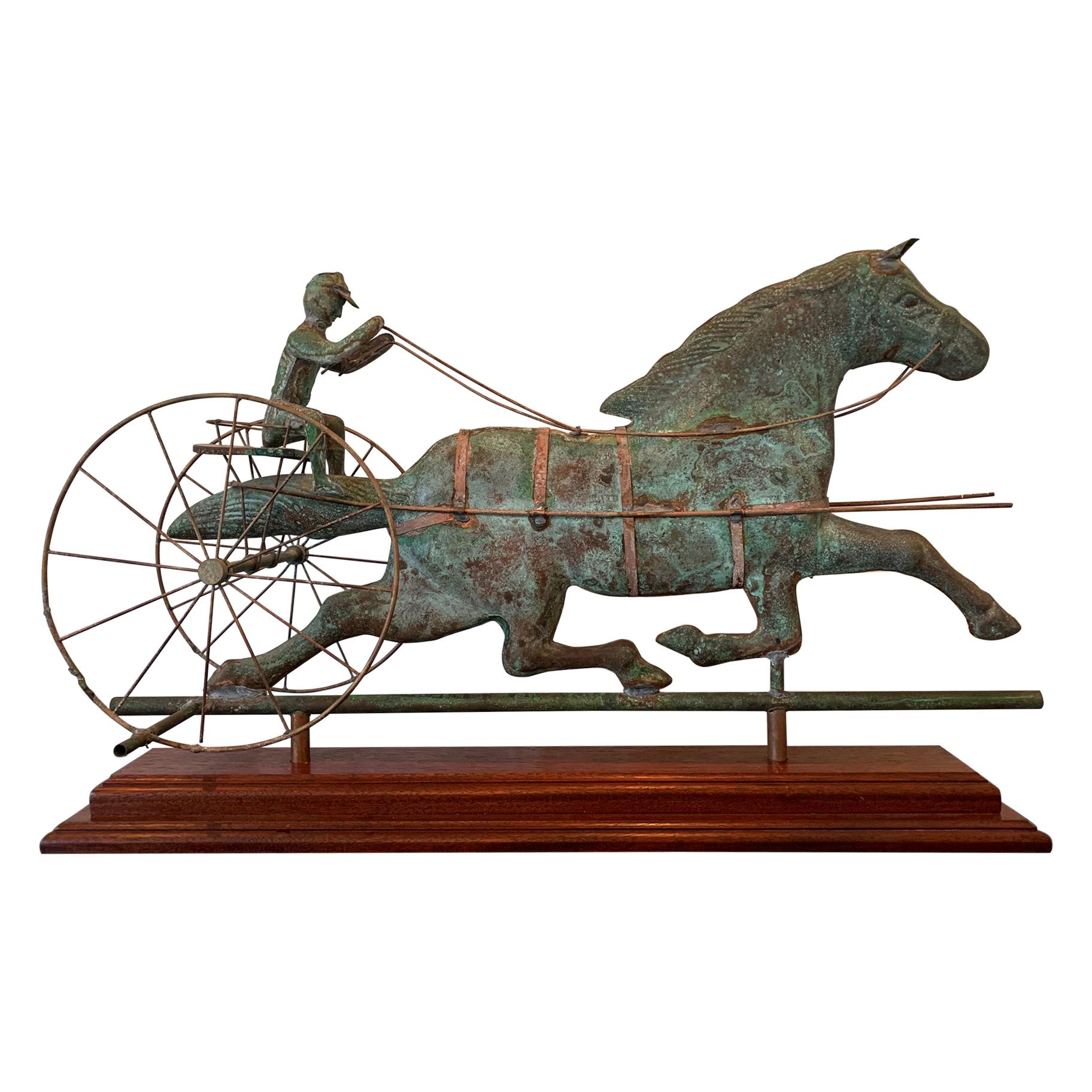 Trotting Horse with Sulky Copper Weathervane on Display