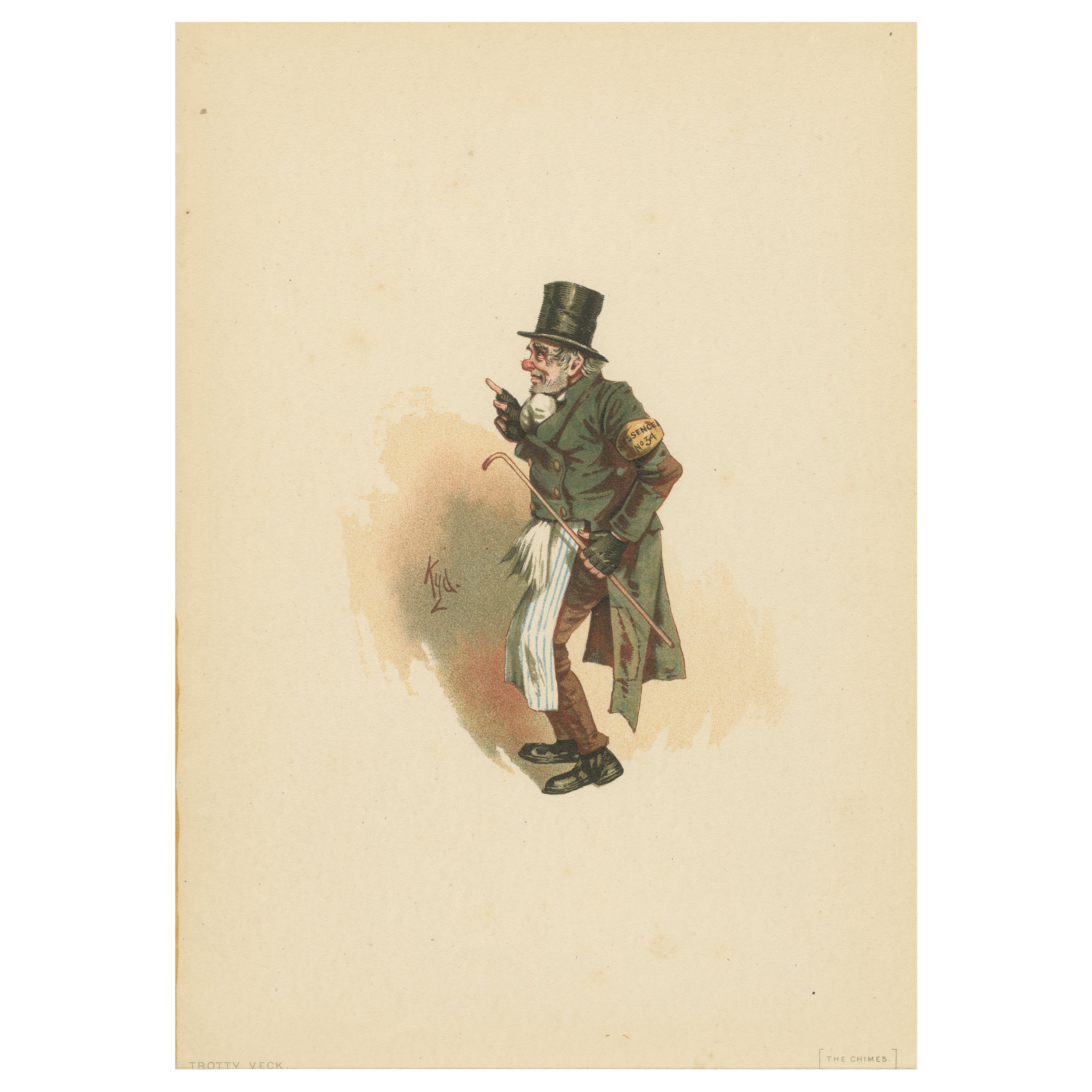 Trotty Veck from The Chimes – Original Dickens Character Print by Kyd, c.1889 For Sale