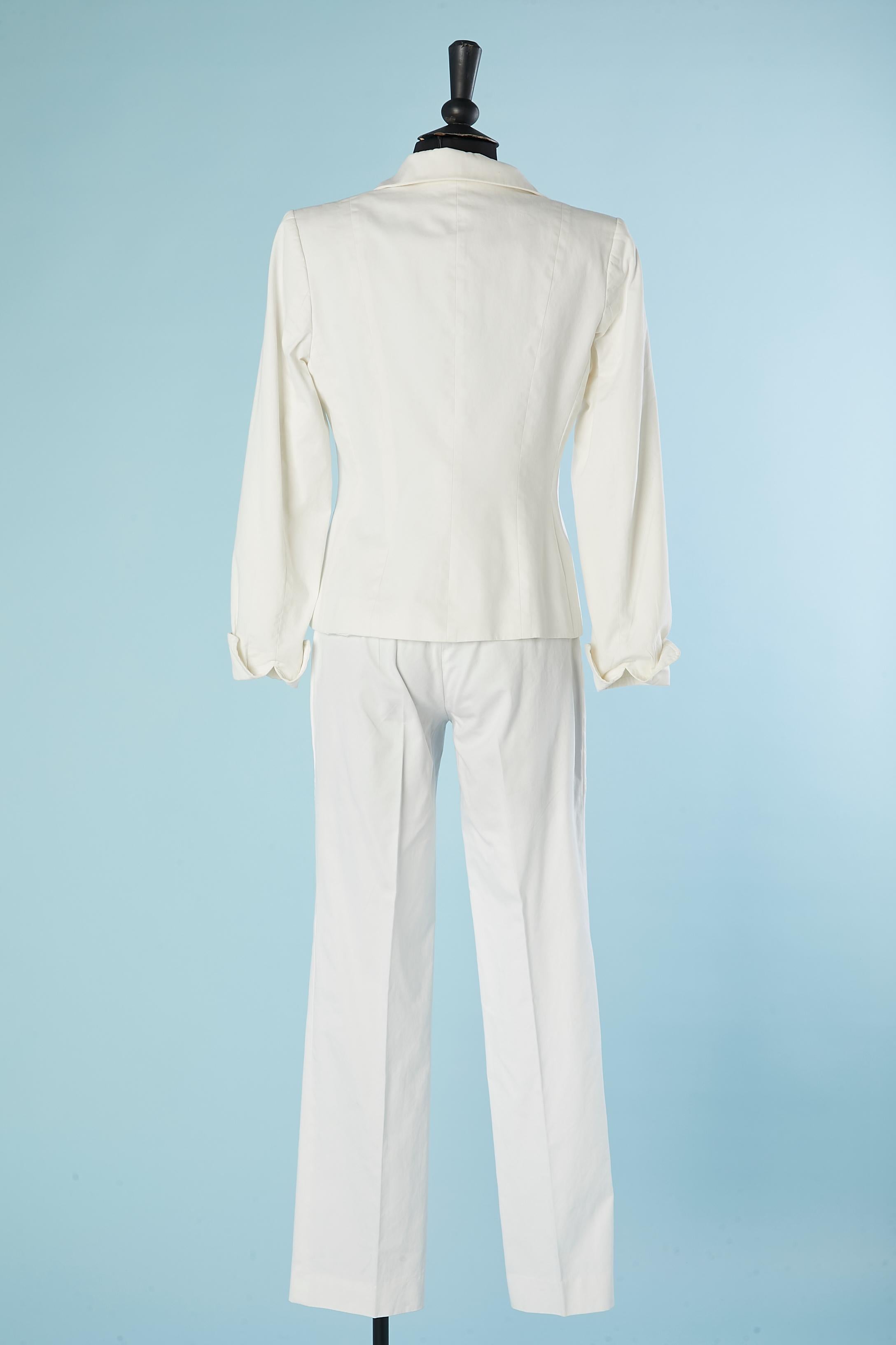 Women's Trouser-suit in white cotton with embroideries on pockets Christian Lacroix For Sale