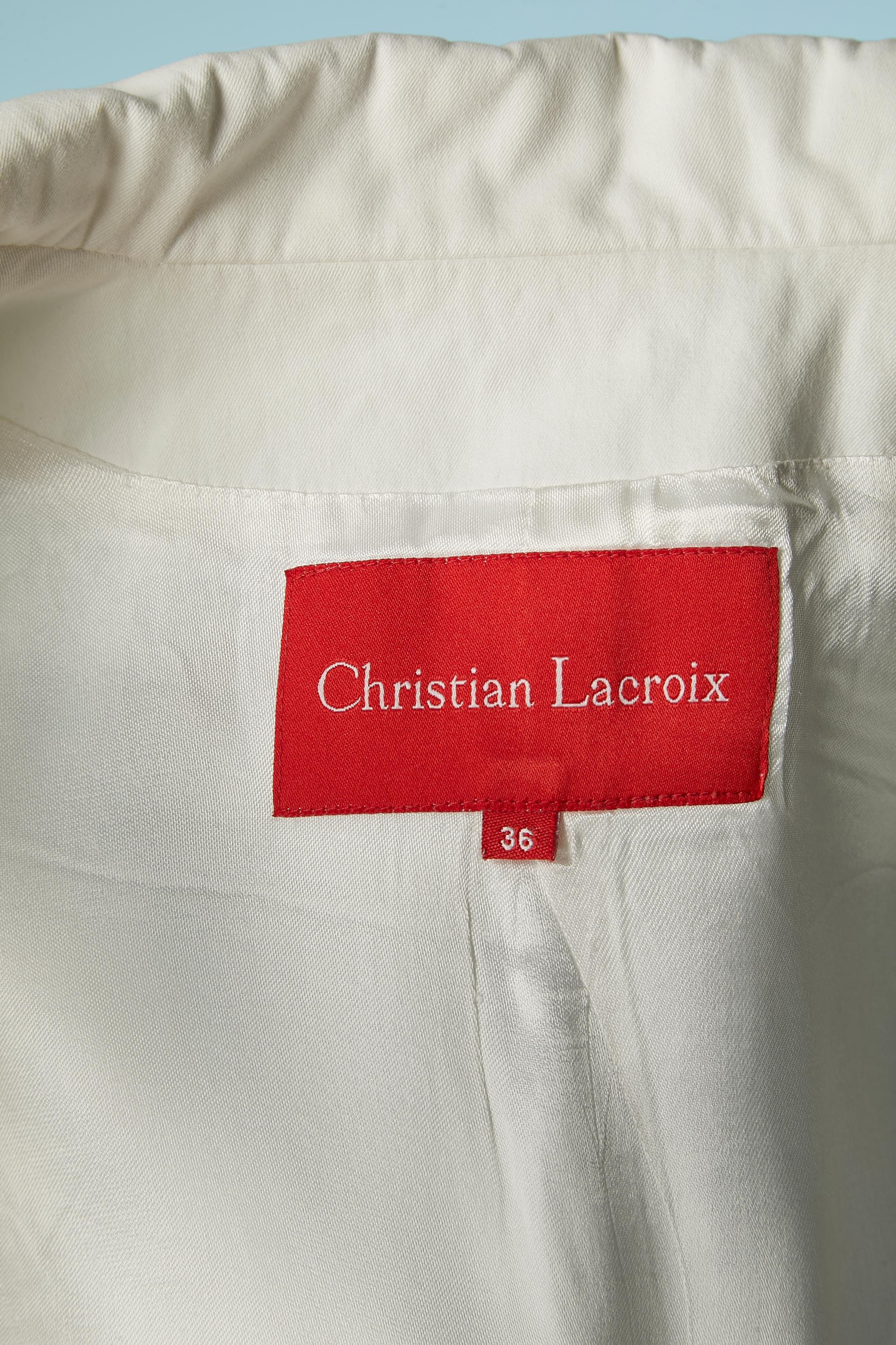 Trouser-suit in white cotton with embroideries on pockets Christian Lacroix For Sale 2