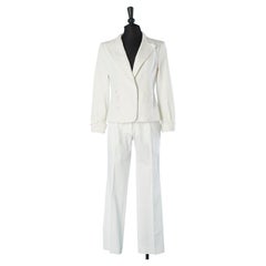 Trouser-suit in white cotton with embroideries on pockets Christian Lacroix